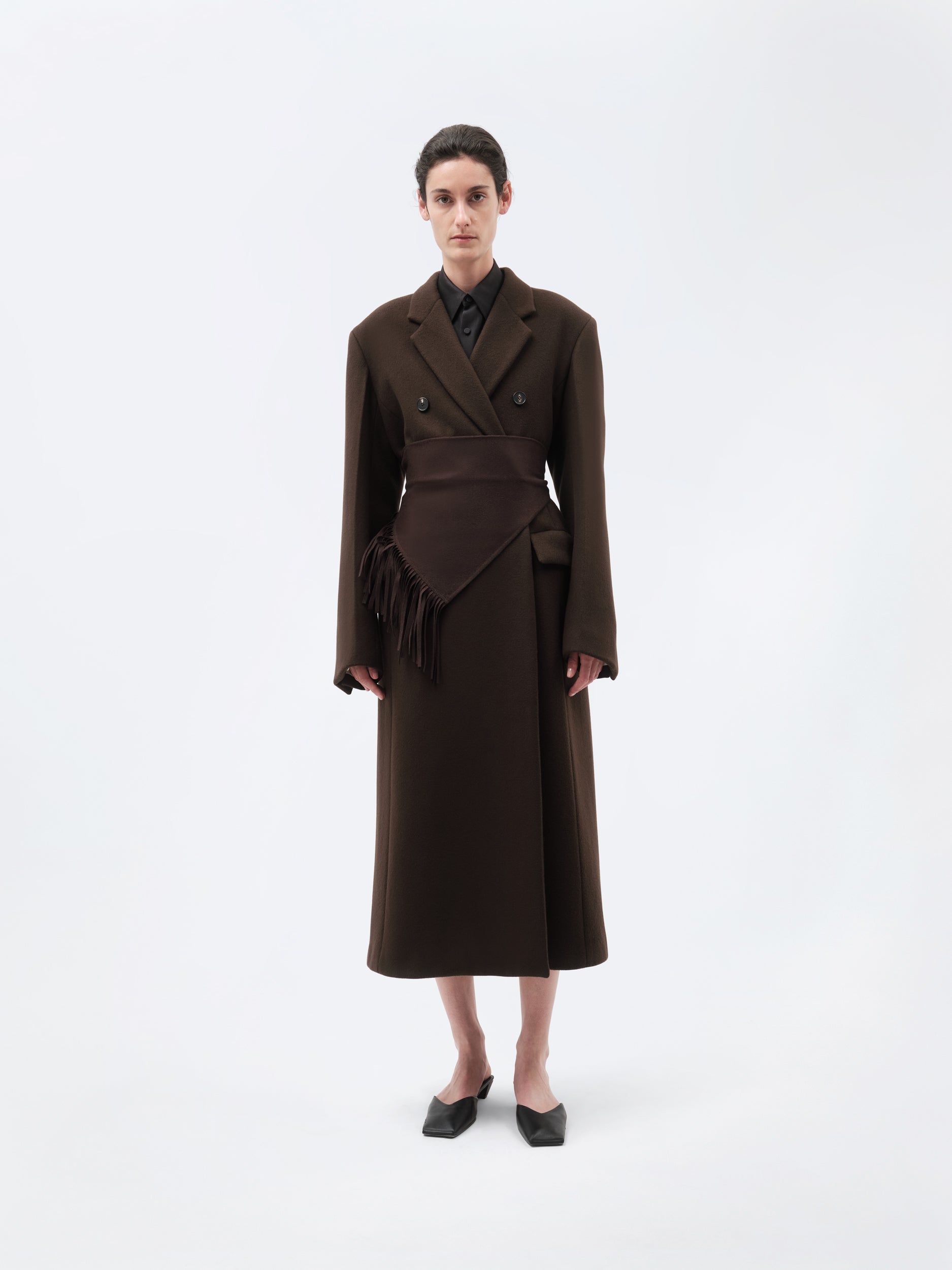 Manteau tailleur long en laine vierge double face
