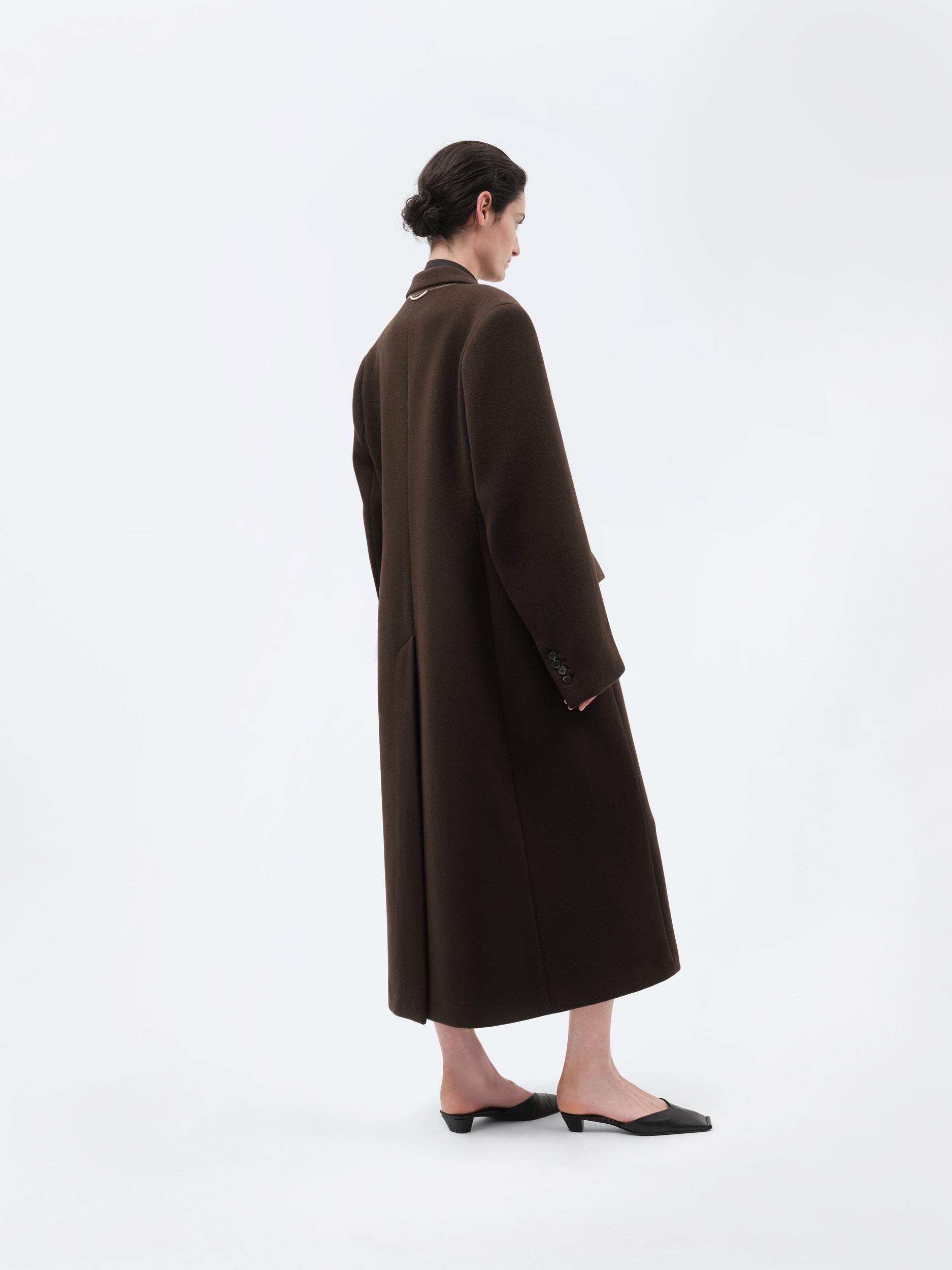Manteau tailleur long en laine vierge double face