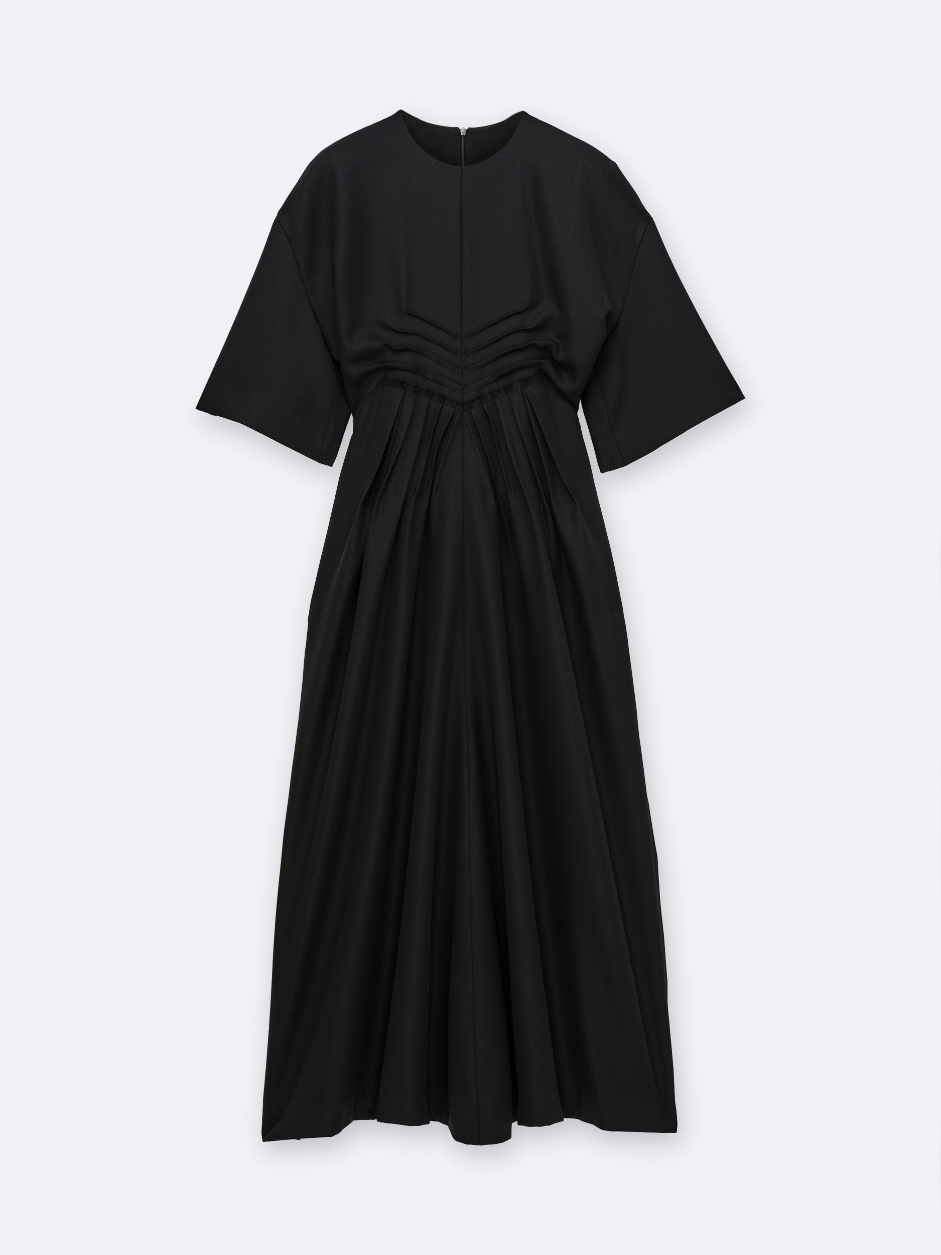 Pleat embellished dress in grain de poudre