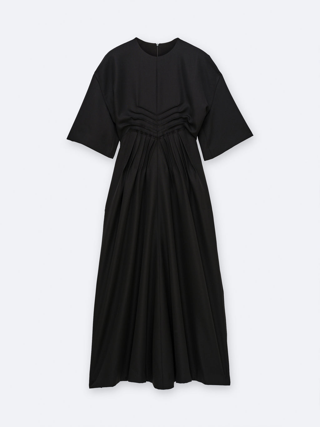 Pleat embellished dress in grain de poudre