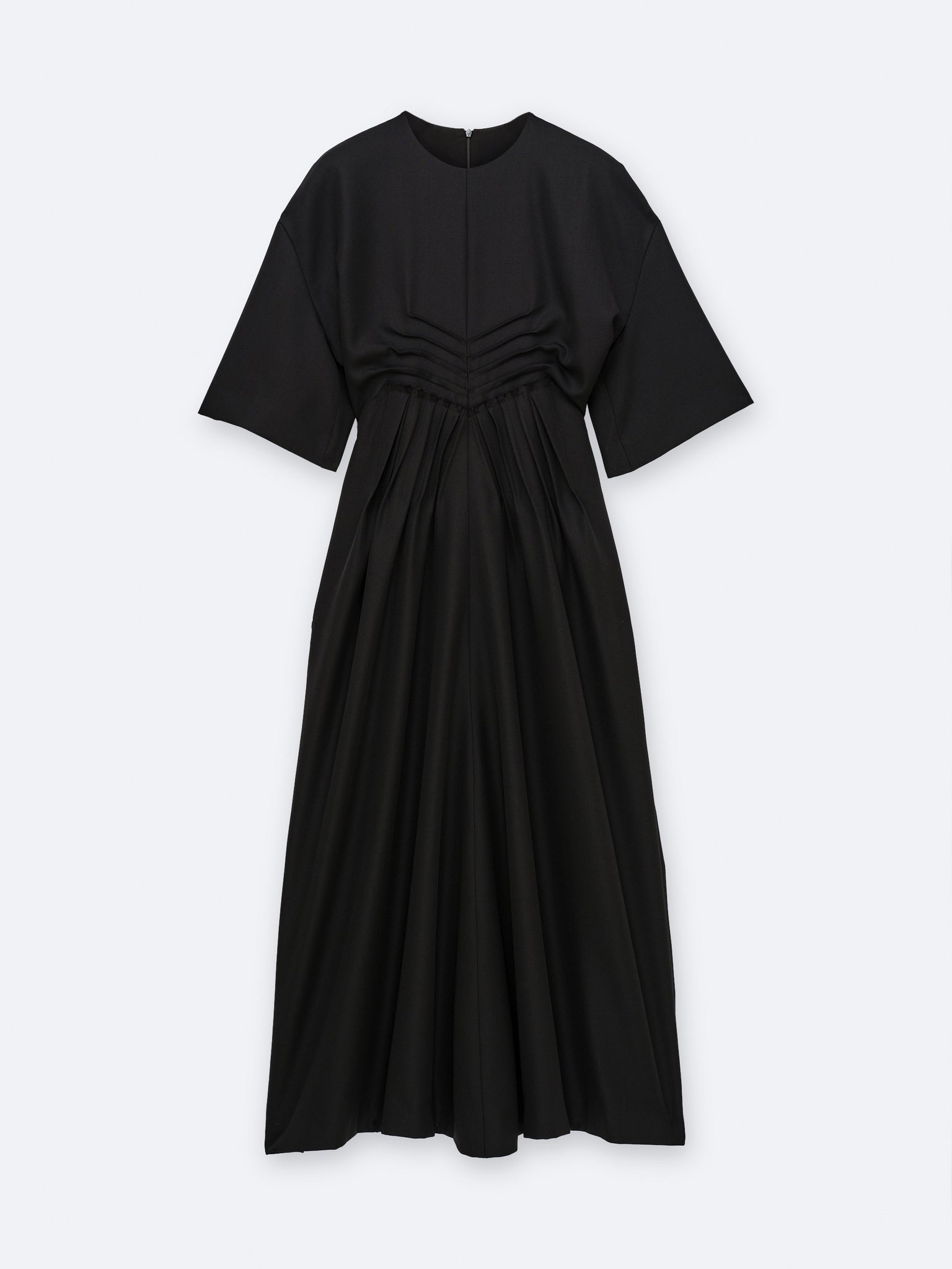 Pleat embellished dress in grain de poudre