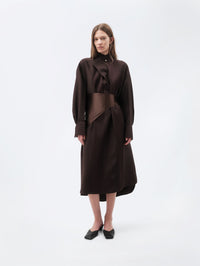 Pintuck shirt dress in silk wool toile