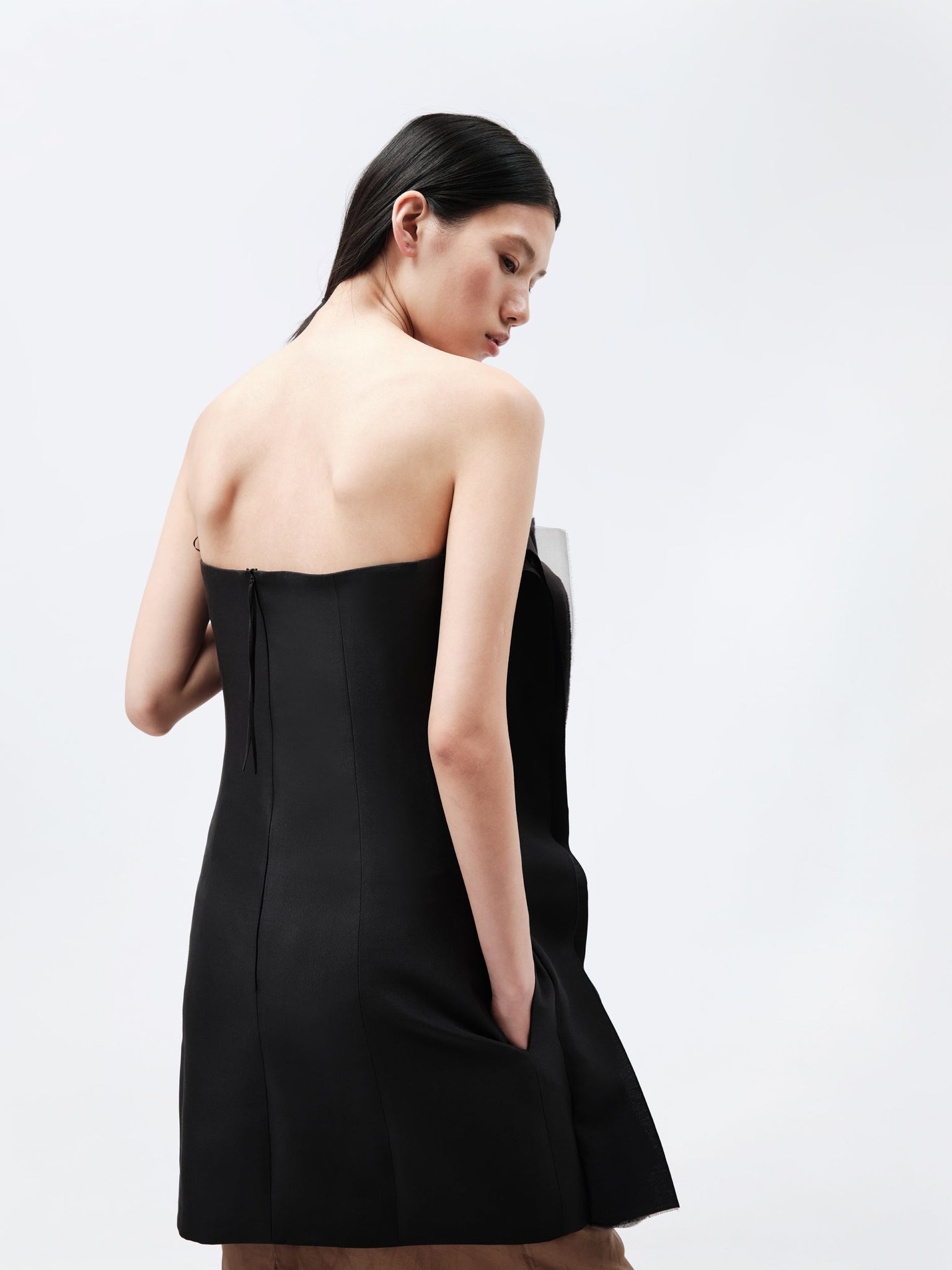 Millefeuille bustier dress in silk wool couture