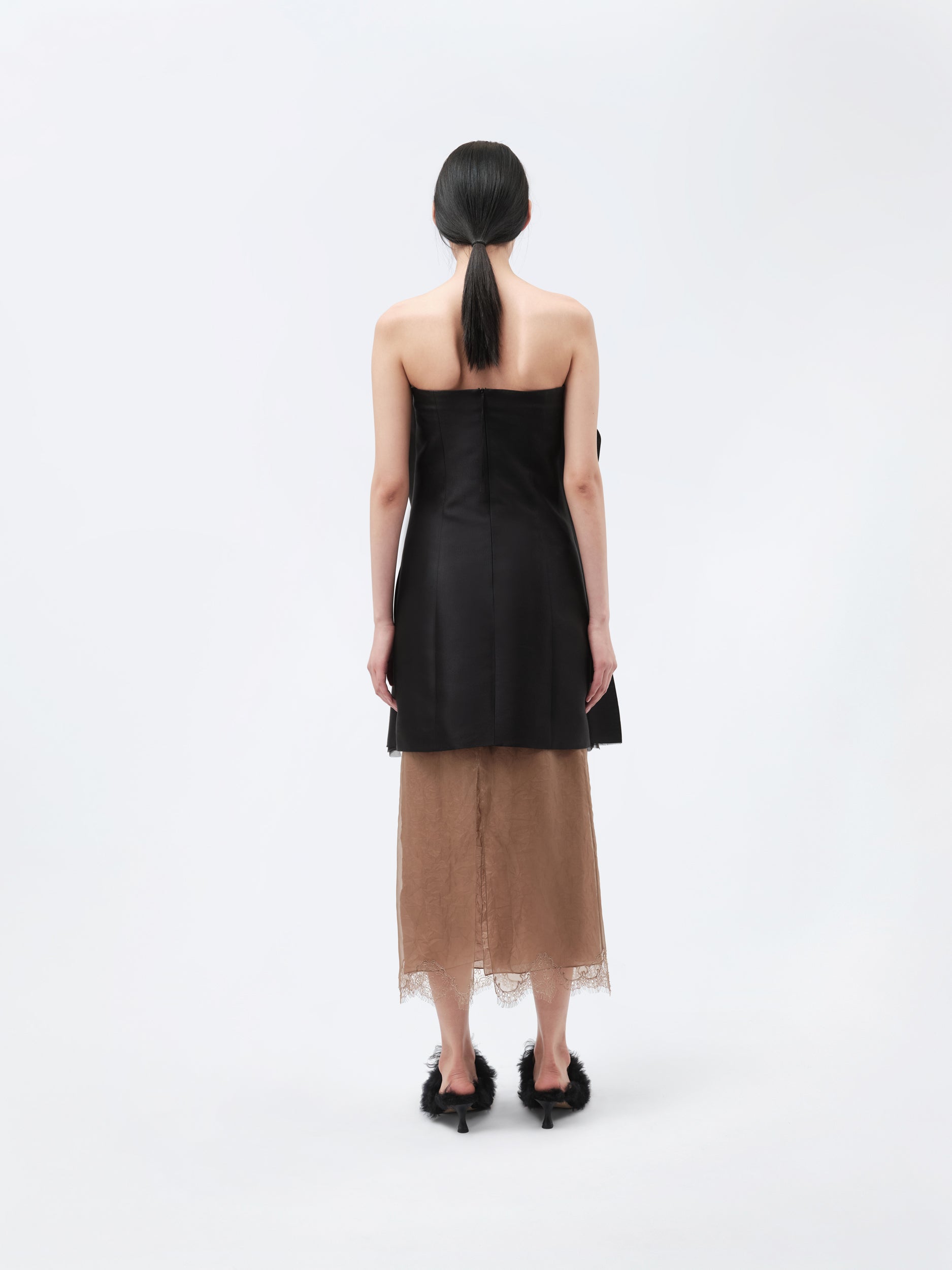 Millefeuille bustier dress in silk wool couture