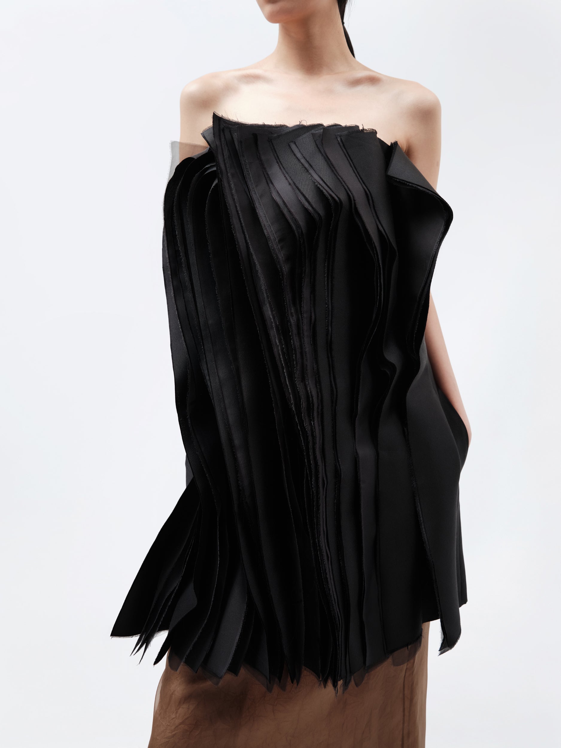 Millefeuille bustier dress in silk wool couture