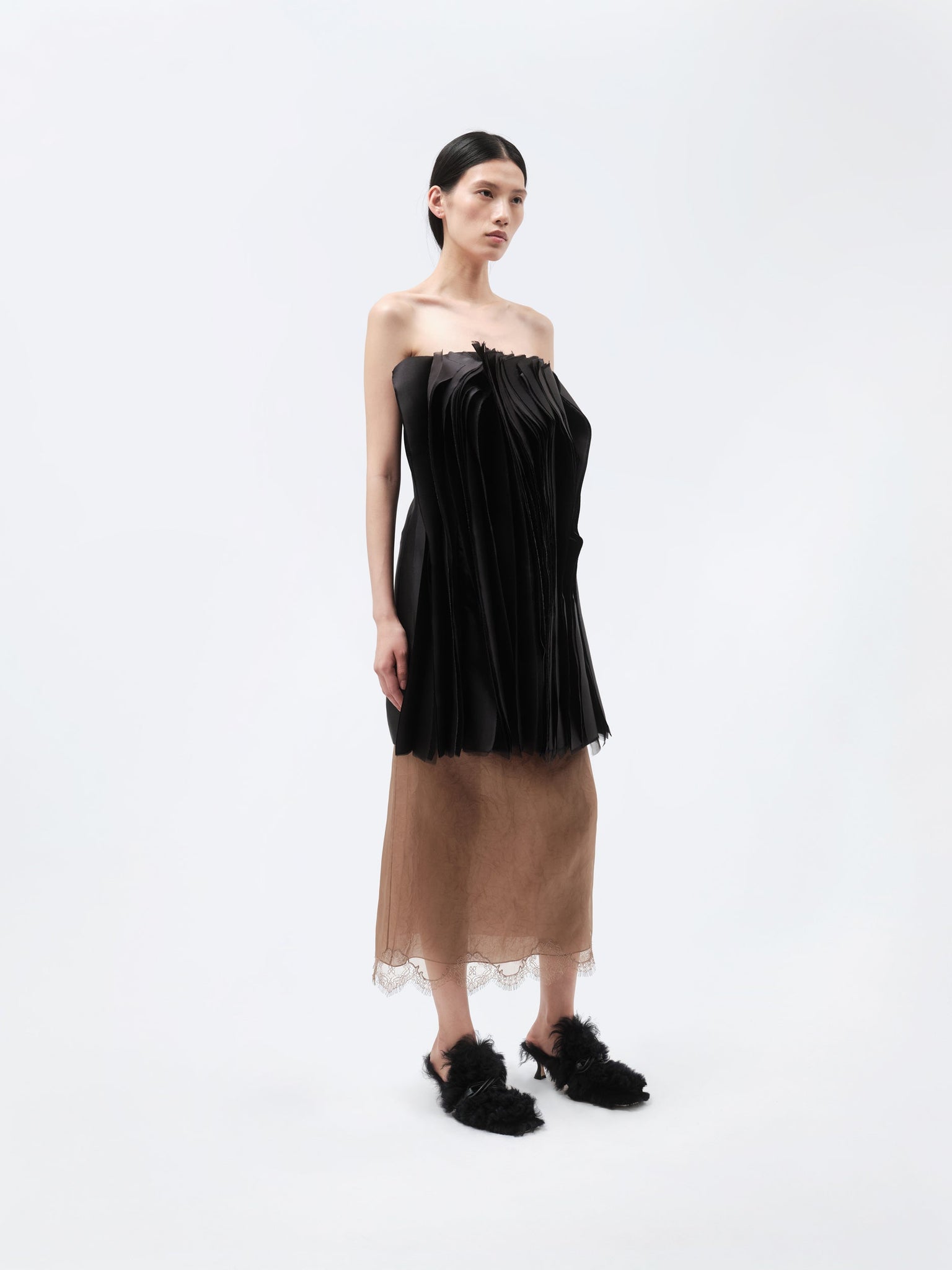 Millefeuille bustier dress in silk wool couture