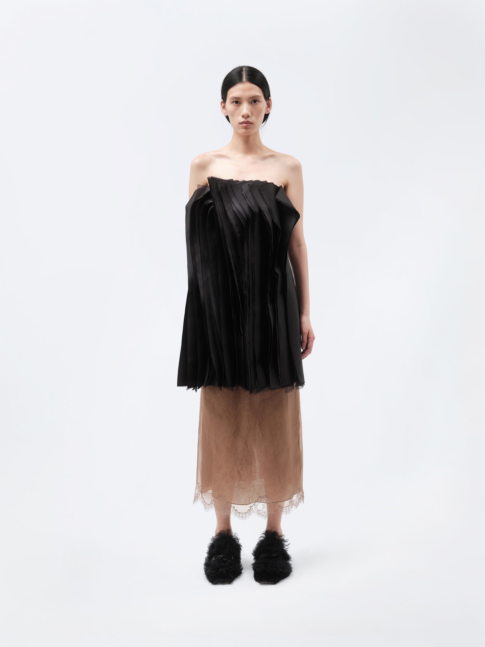 Millefeuille bustier dress in silk wool couture