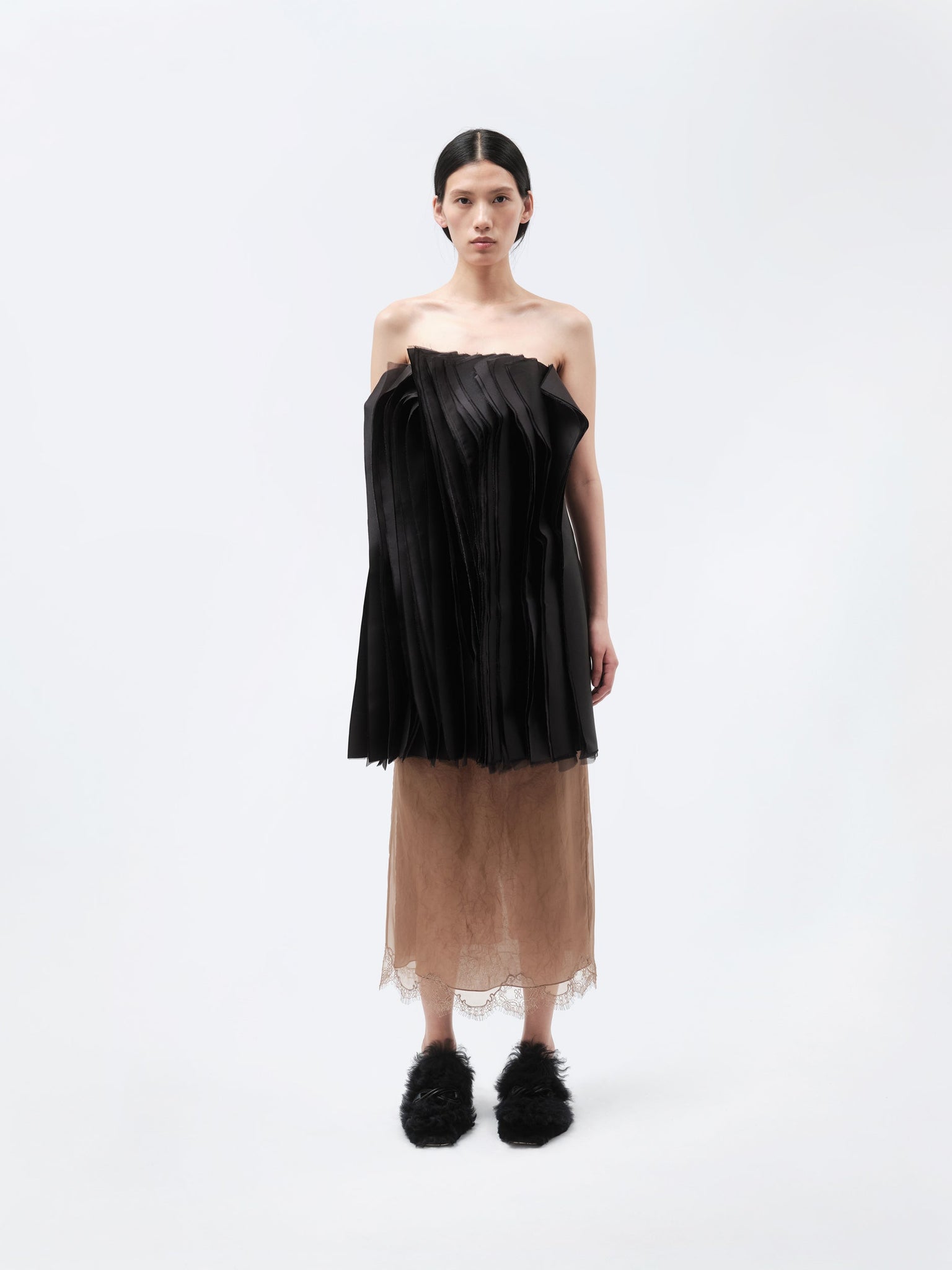 Millefeuille bustier dress in silk wool couture
