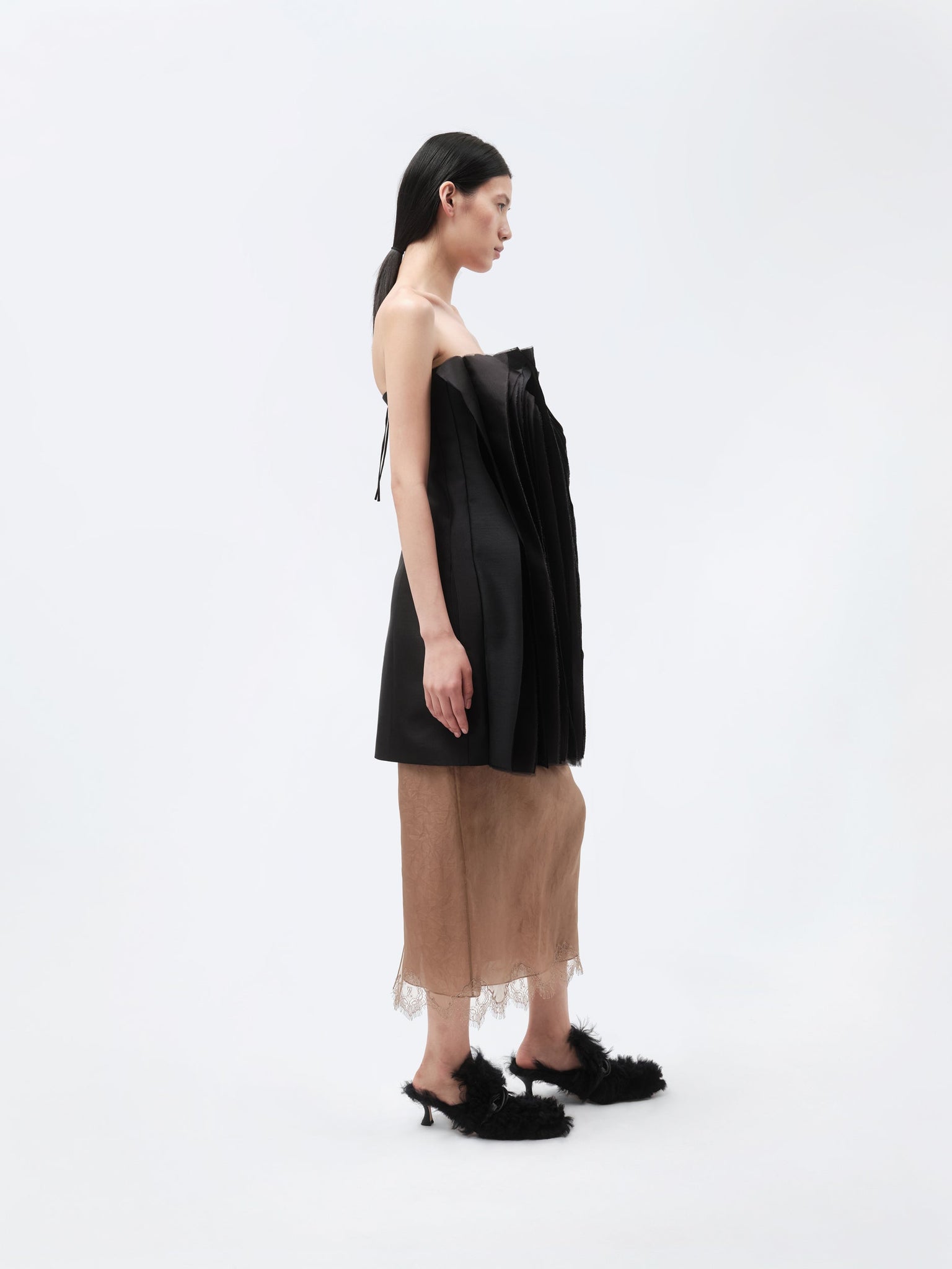 Millefeuille bustier dress in silk wool couture