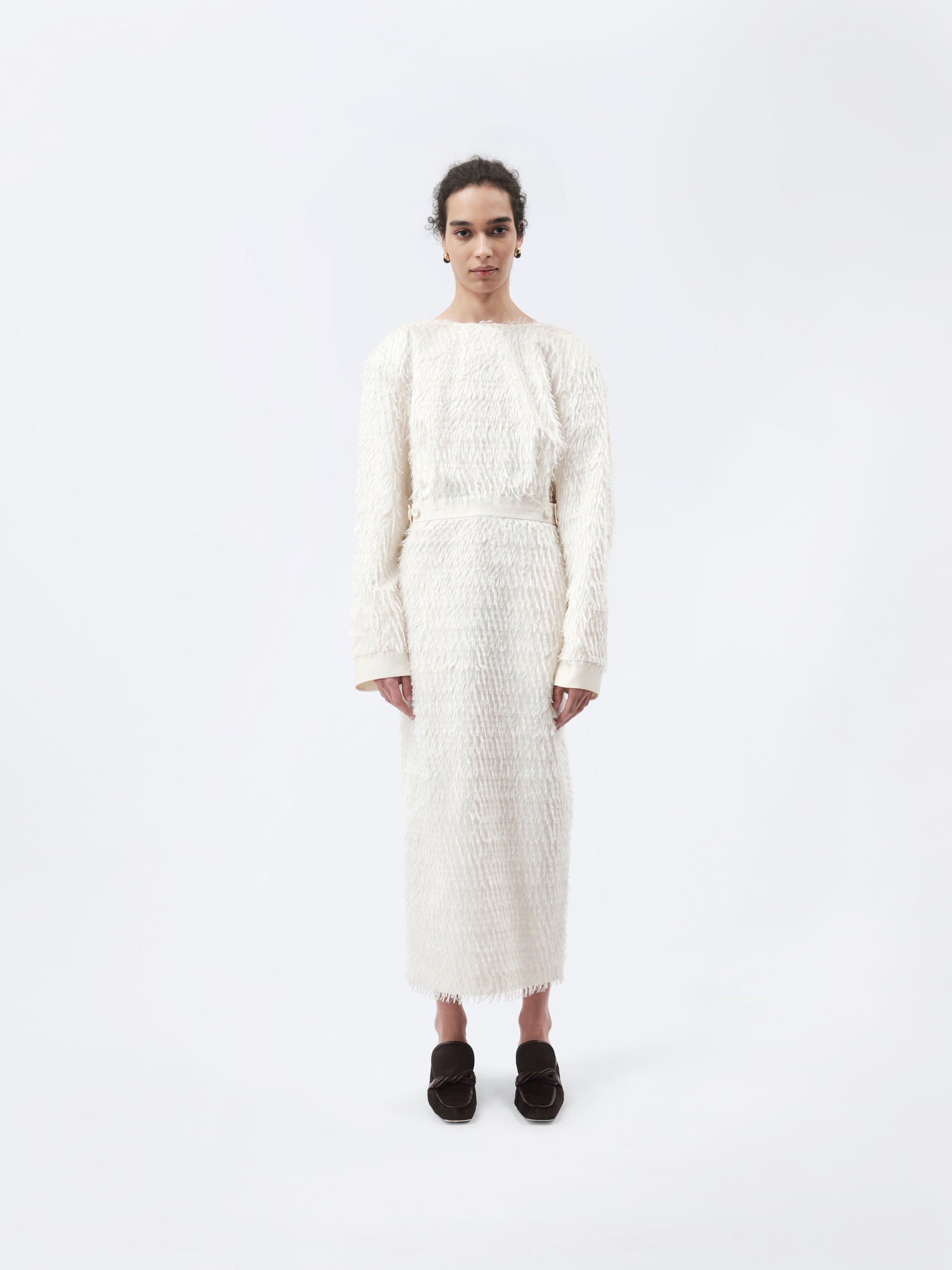 Fitted dress in feather jacquard