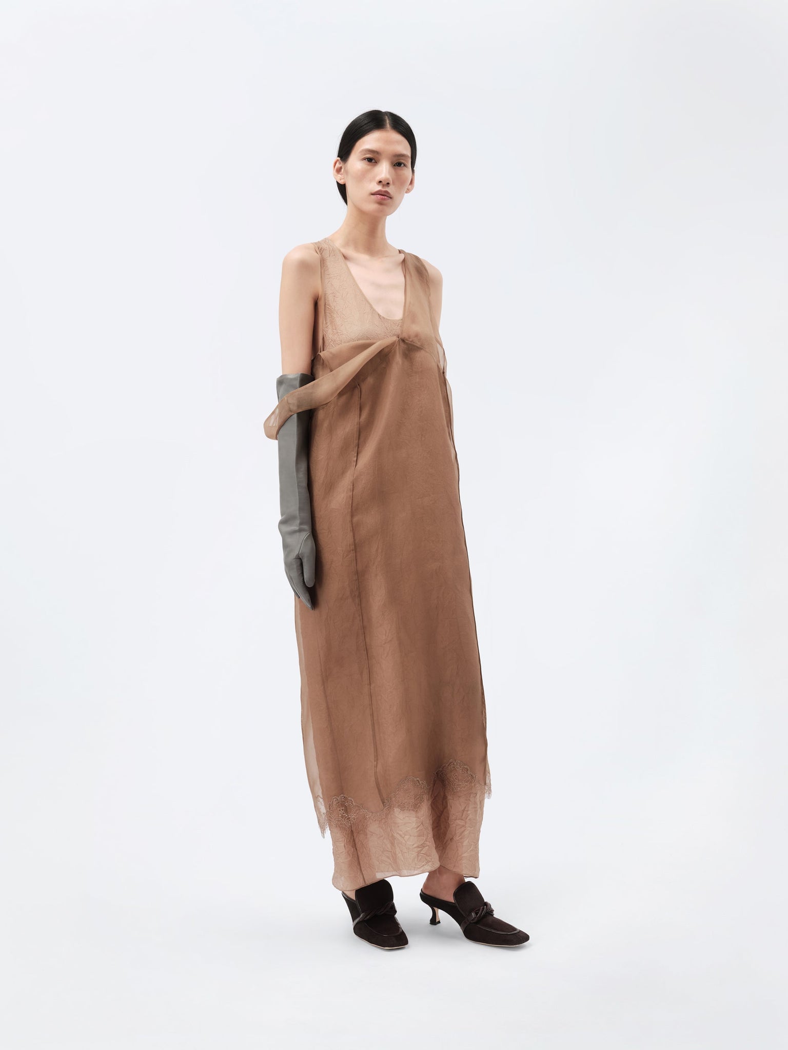 Layered lingerie dress in silk organza