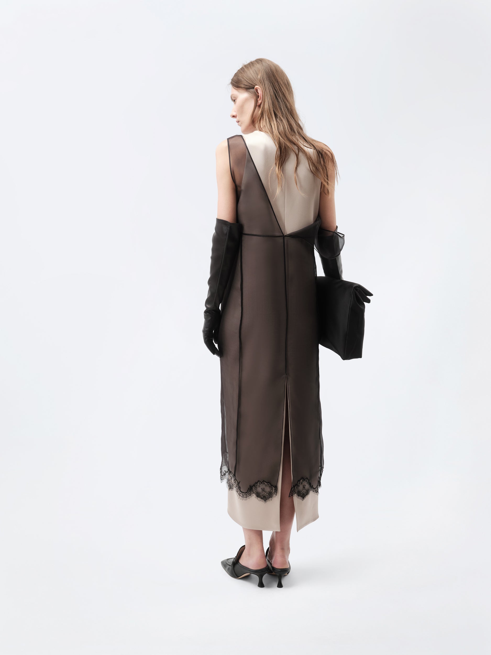 Layered lingerie dress in silk organza