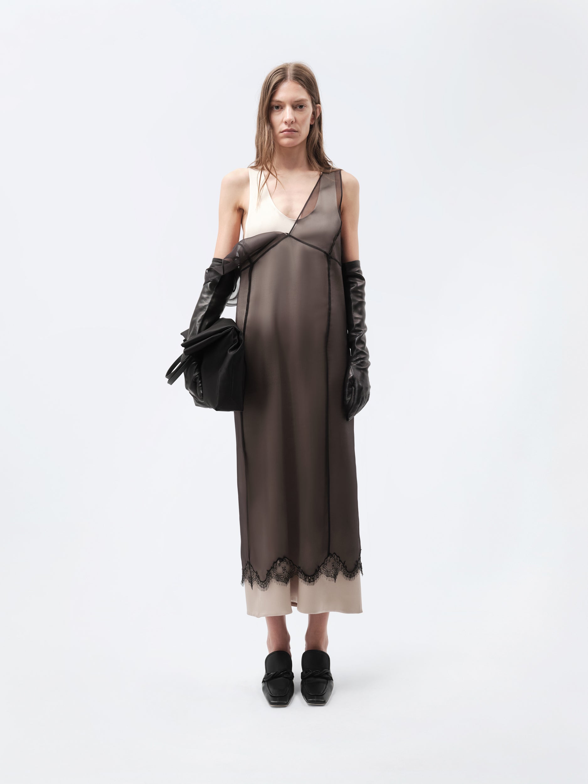 Layered lingerie dress in silk organza