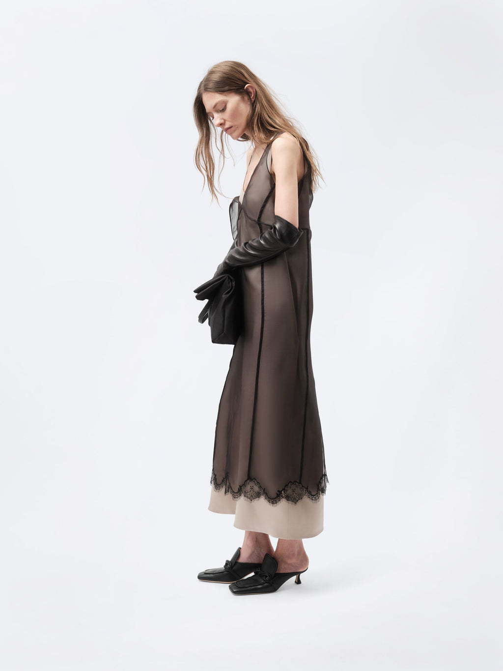 Layered lingerie dress in silk organza
