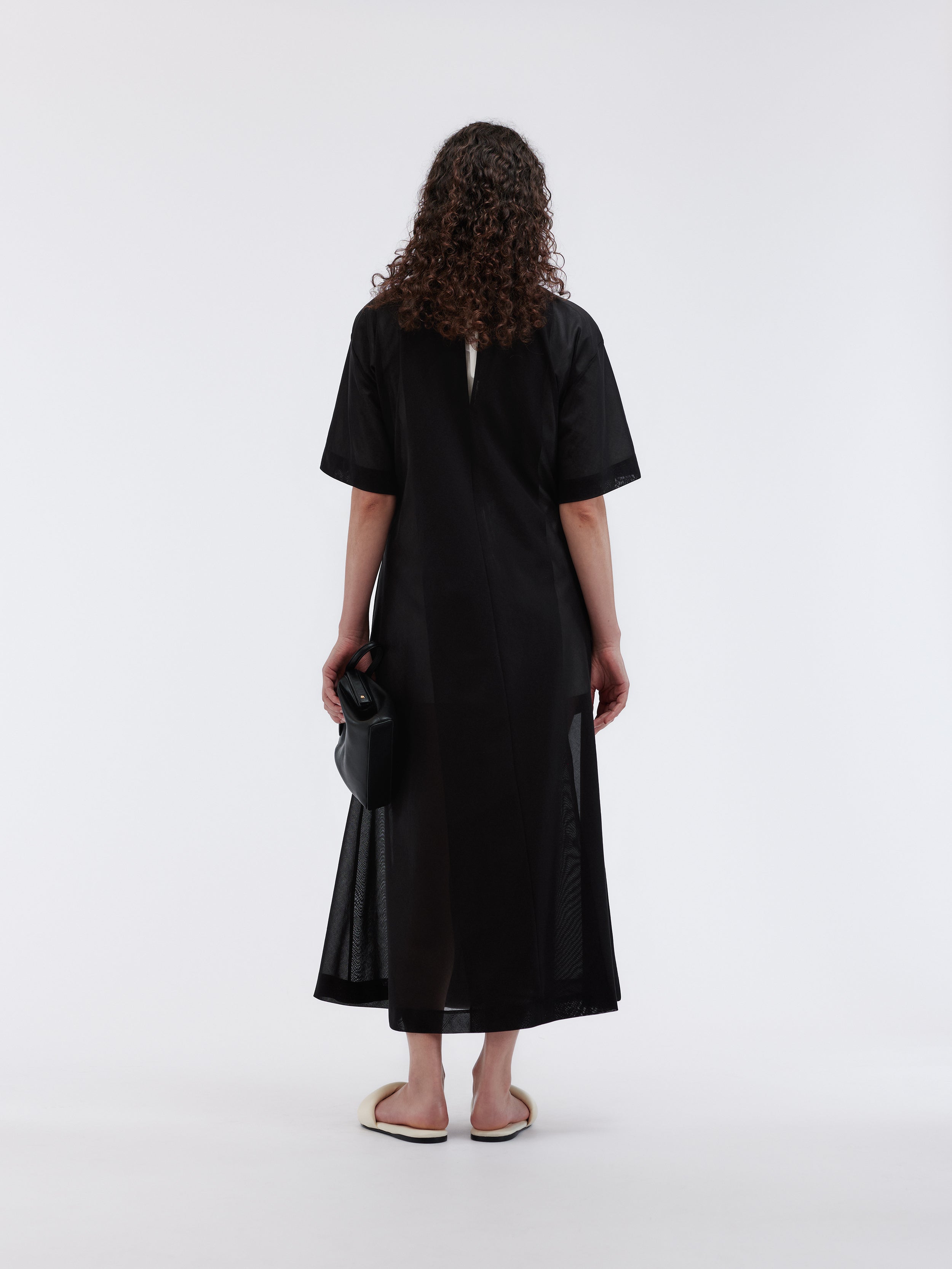 Sheer draped dress in cotton voile