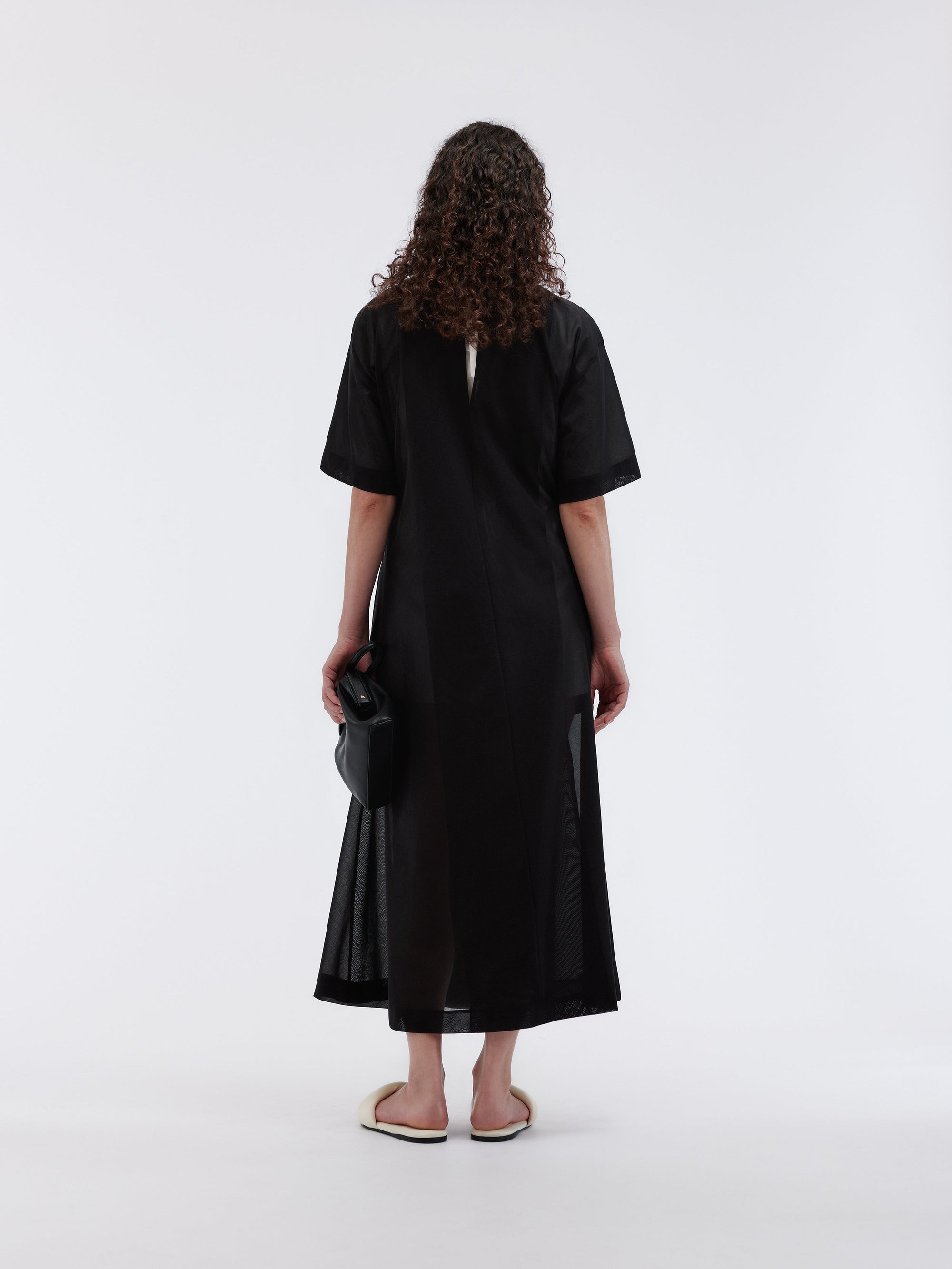 Sheer draped dress in cotton voile