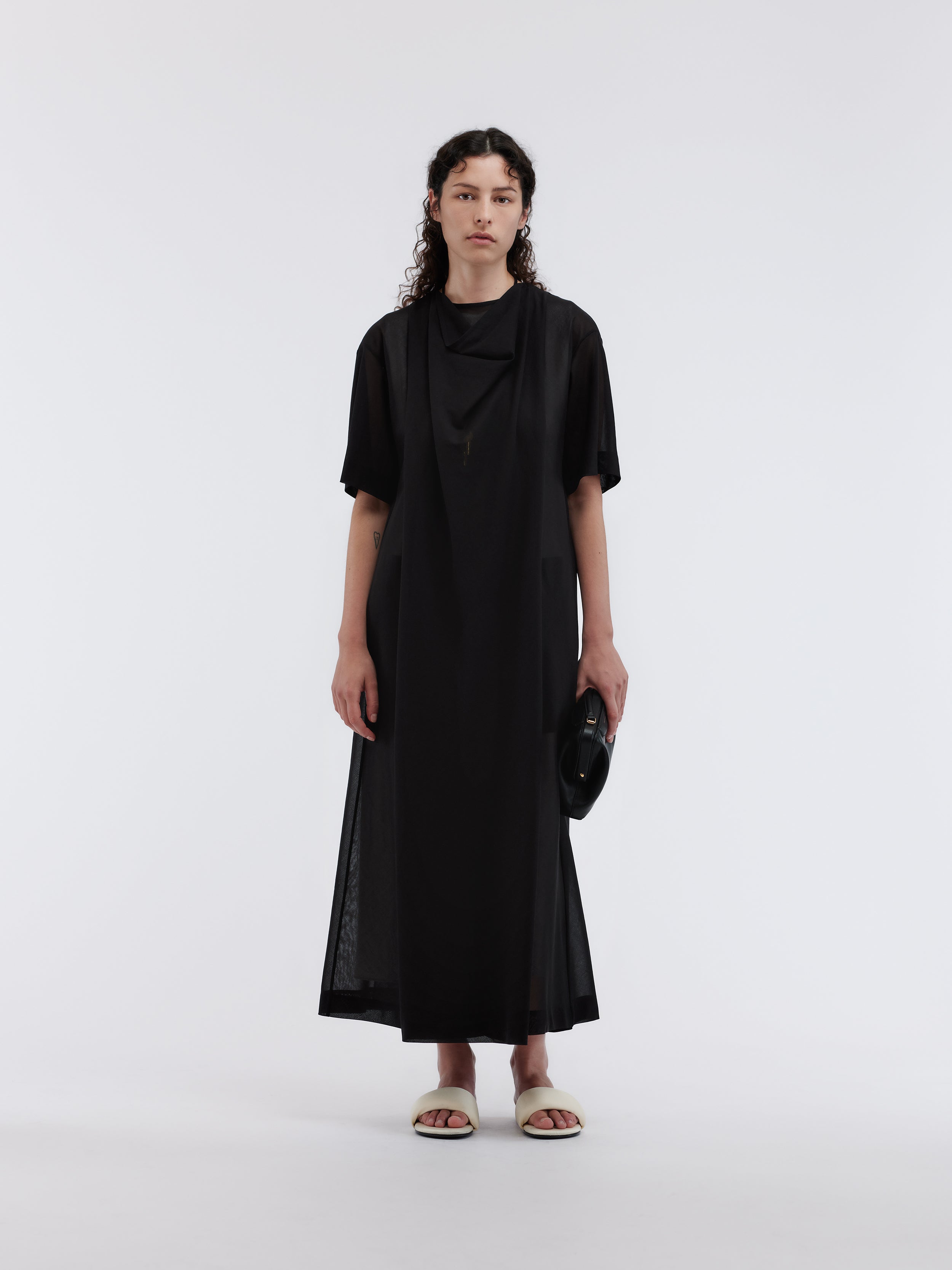 Sheer draped dress in cotton voile