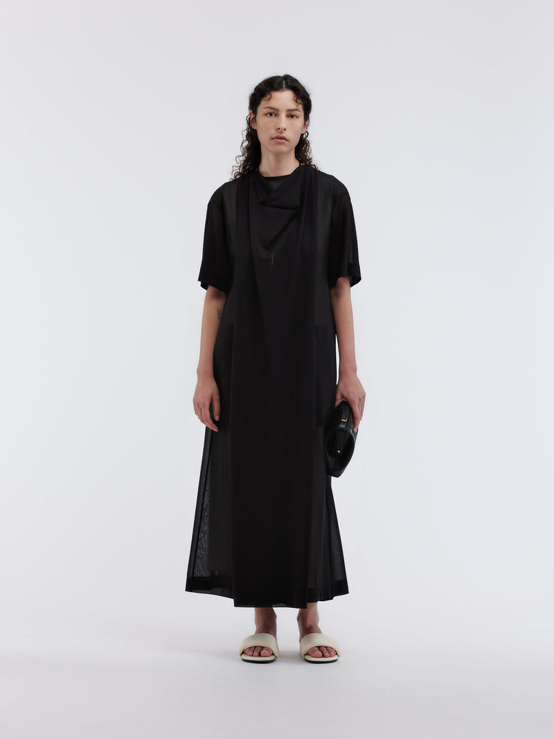Sheer draped dress in cotton voile