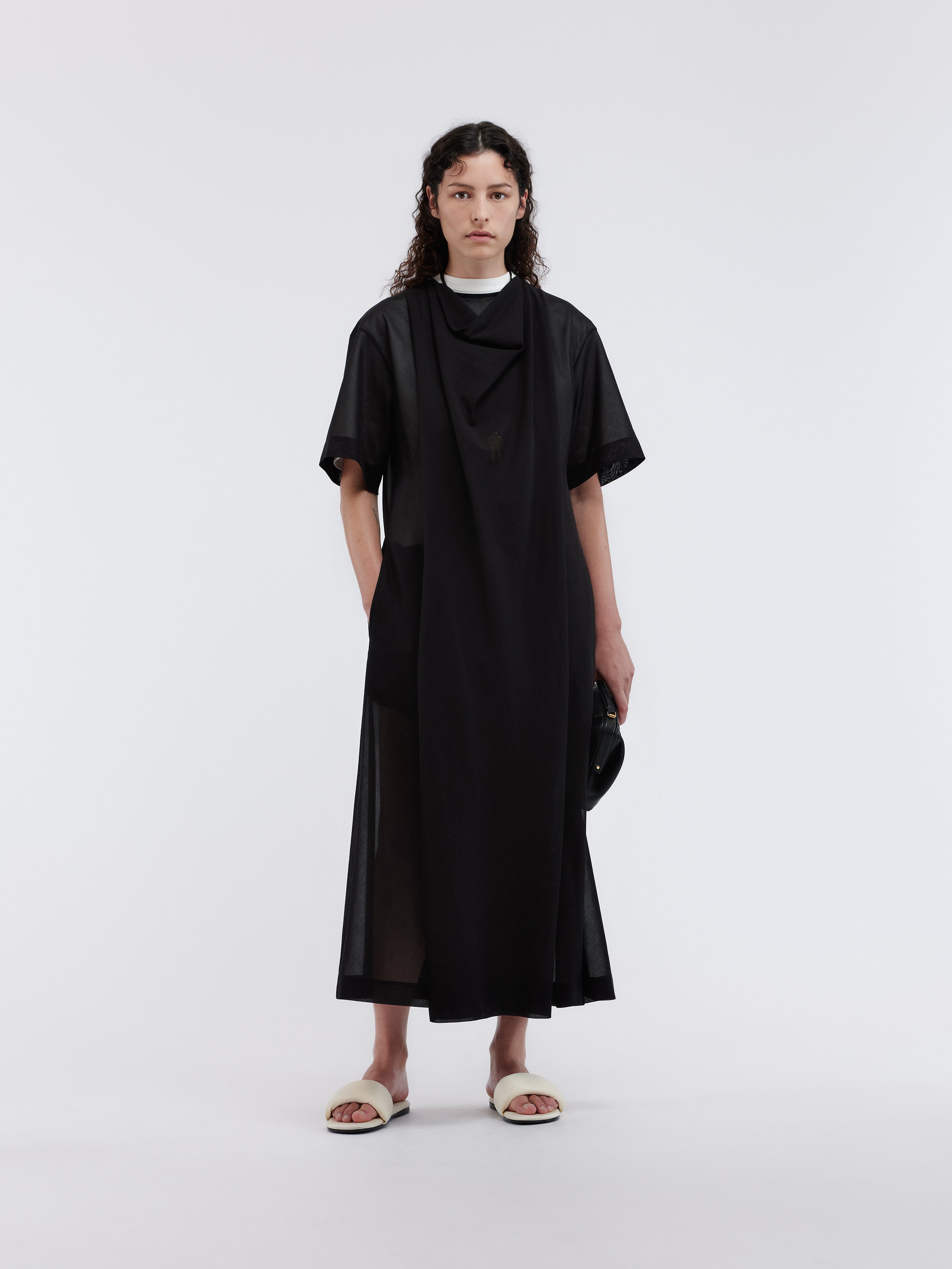Sheer draped dress in cotton voile