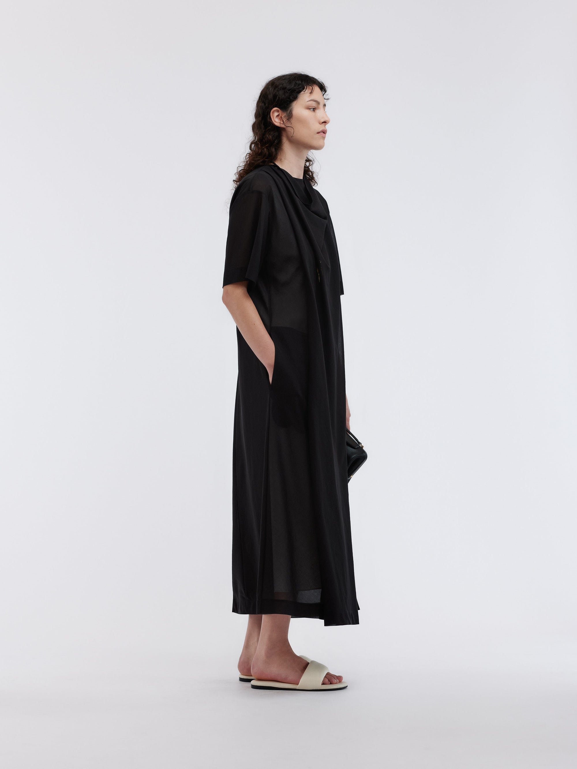 Sheer draped dress in cotton voile