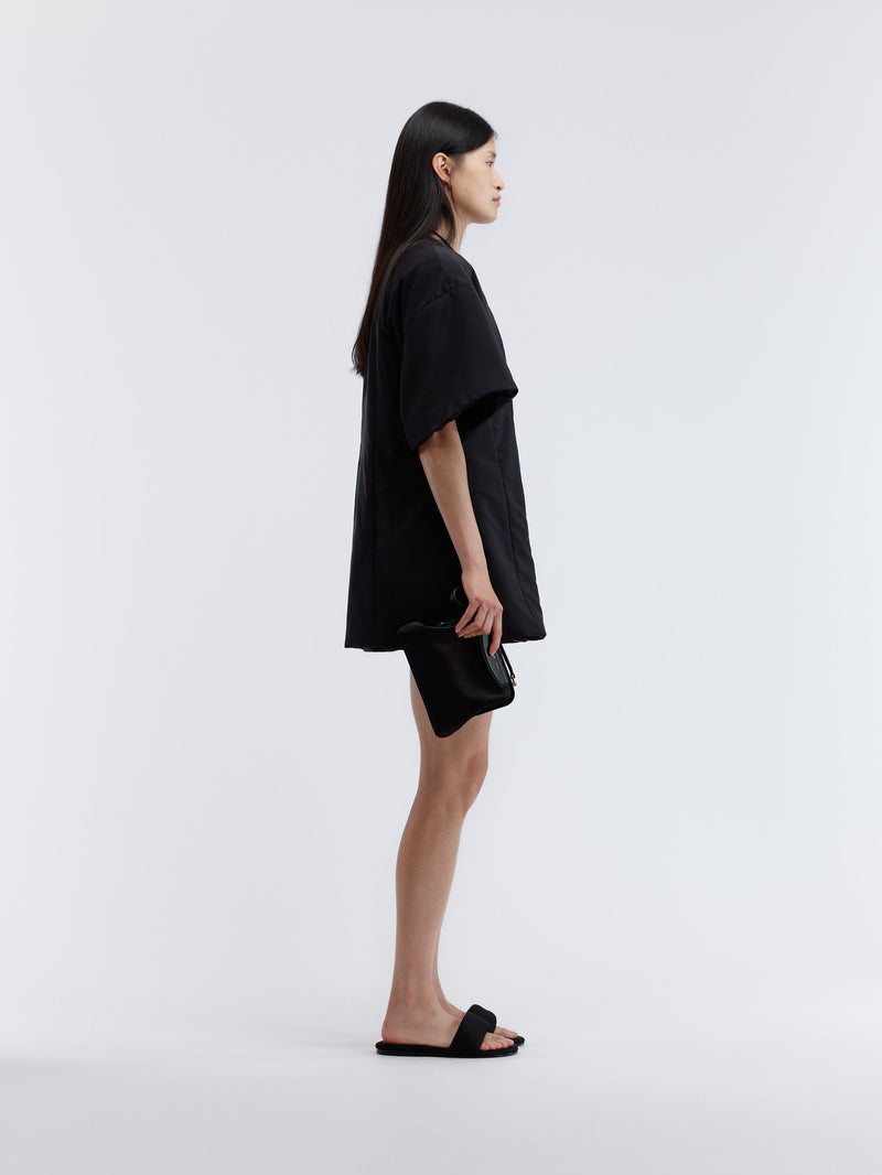 Padded mini dress in silk habotai