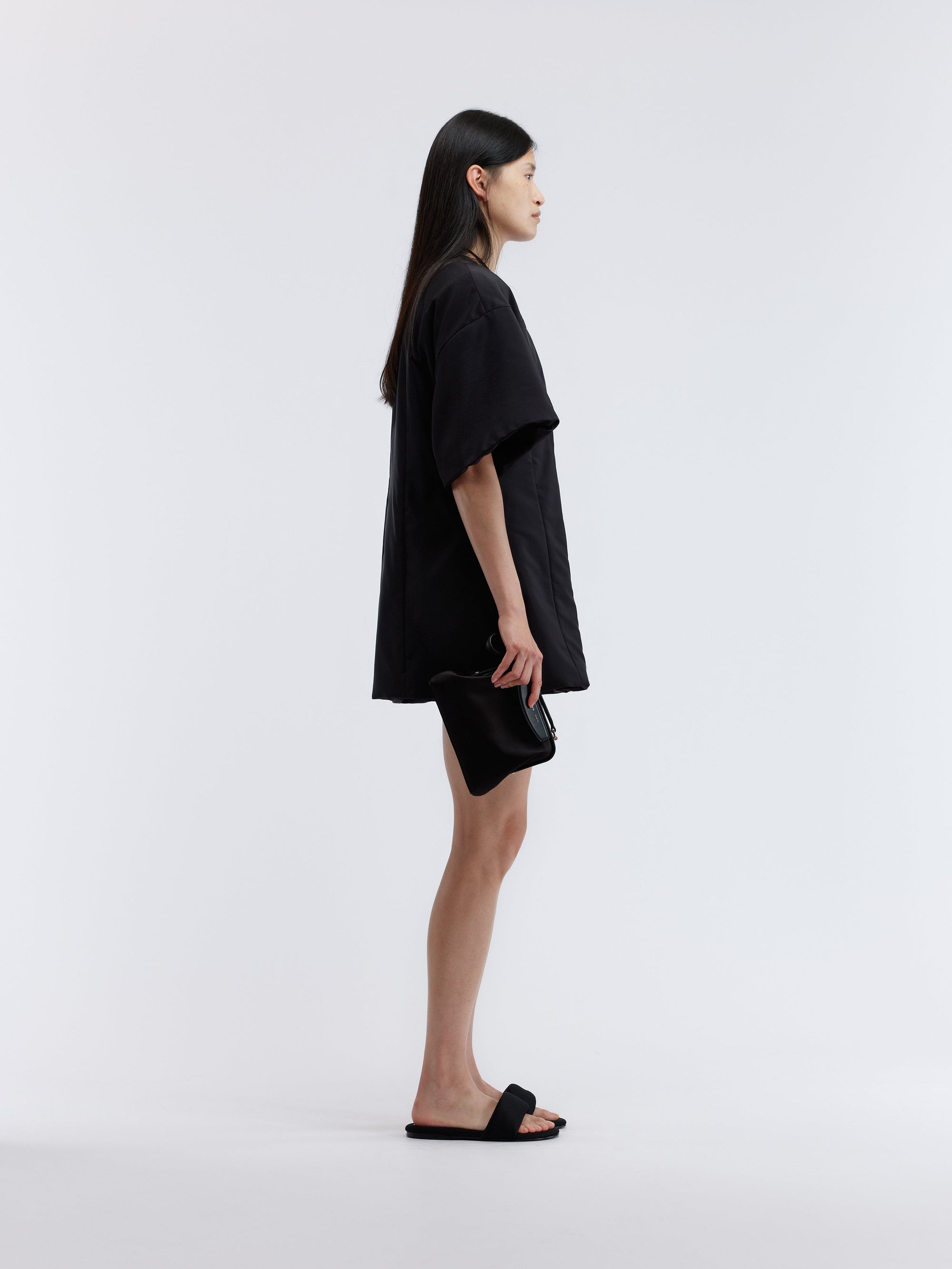 Padded mini dress in silk habotai