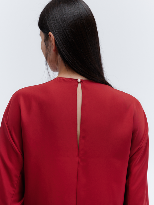 Long draped dress in silk habotaia