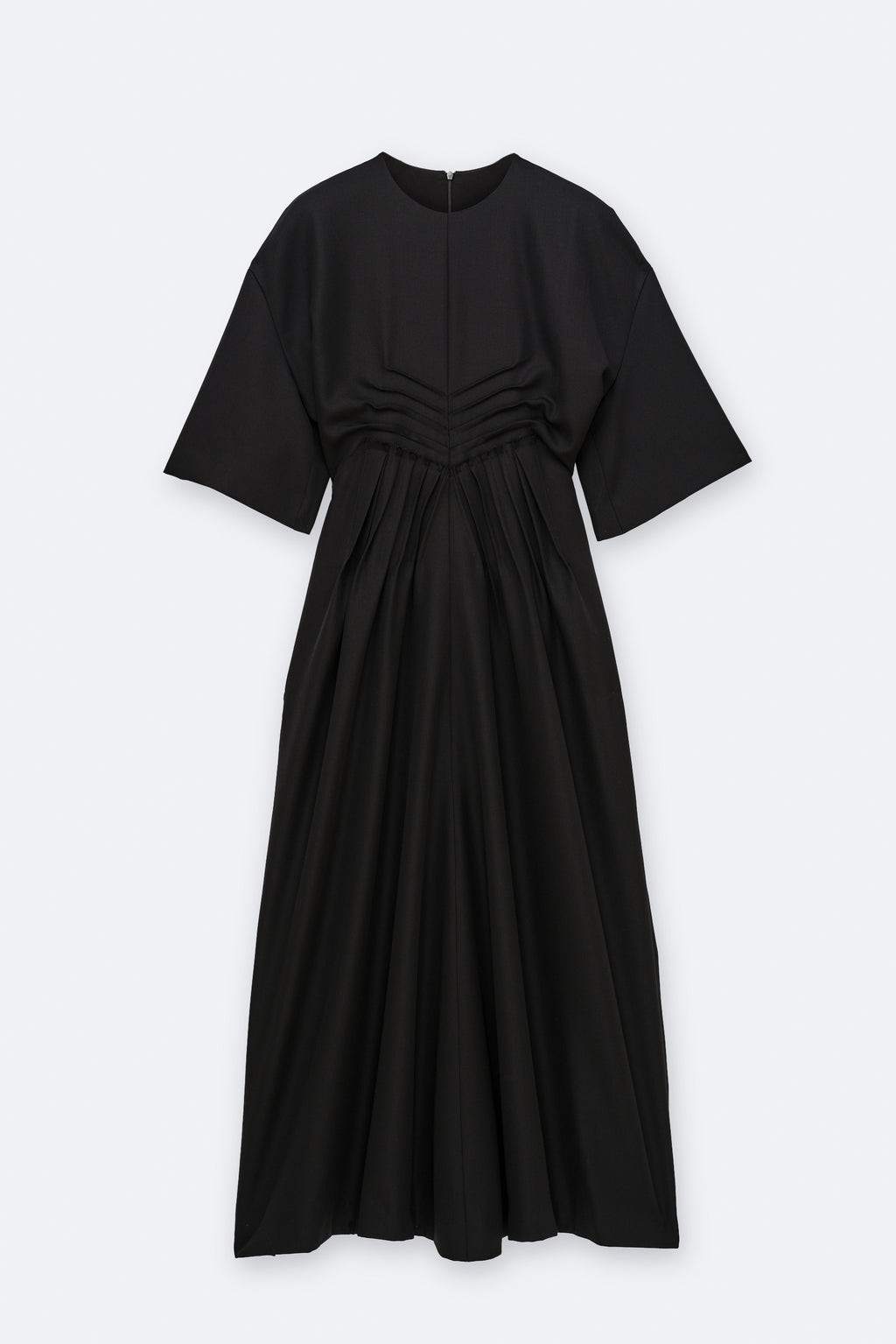 Pleat embellished dress in grain de poudre
