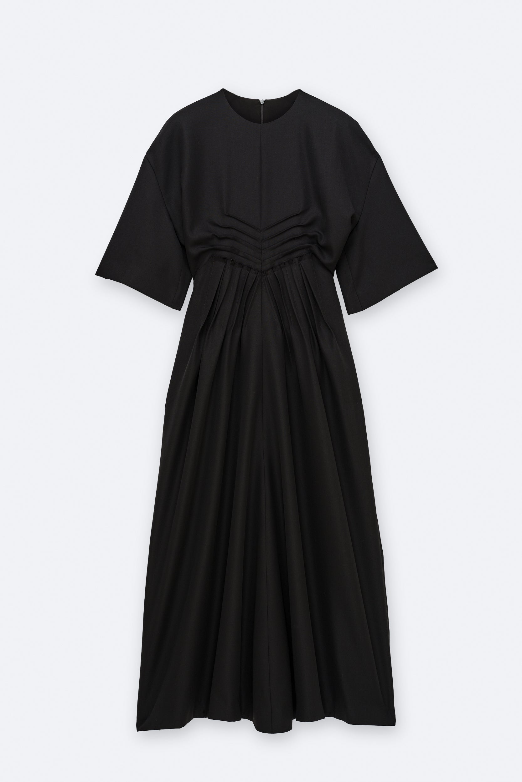 Pleat embellished dress in grain de poudre