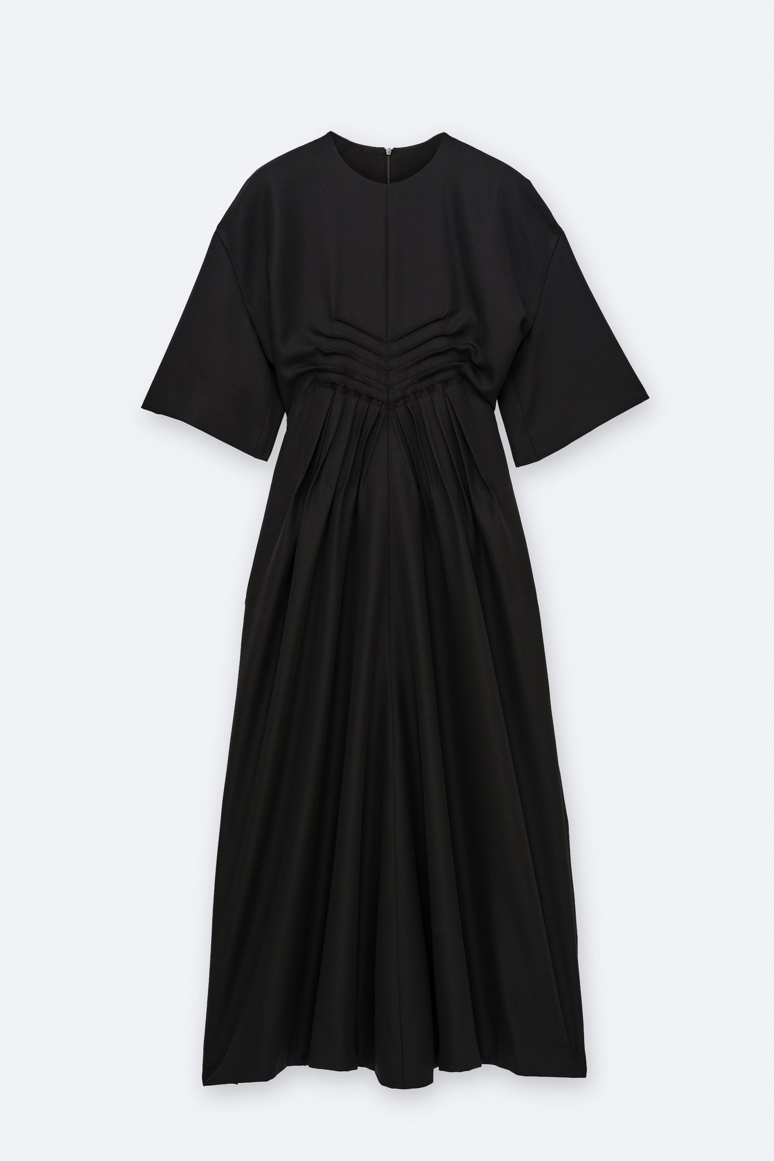 Pleat embellished dress in grain de poudre