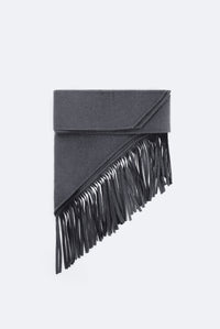 Fringed bandana scarf in light double face wool