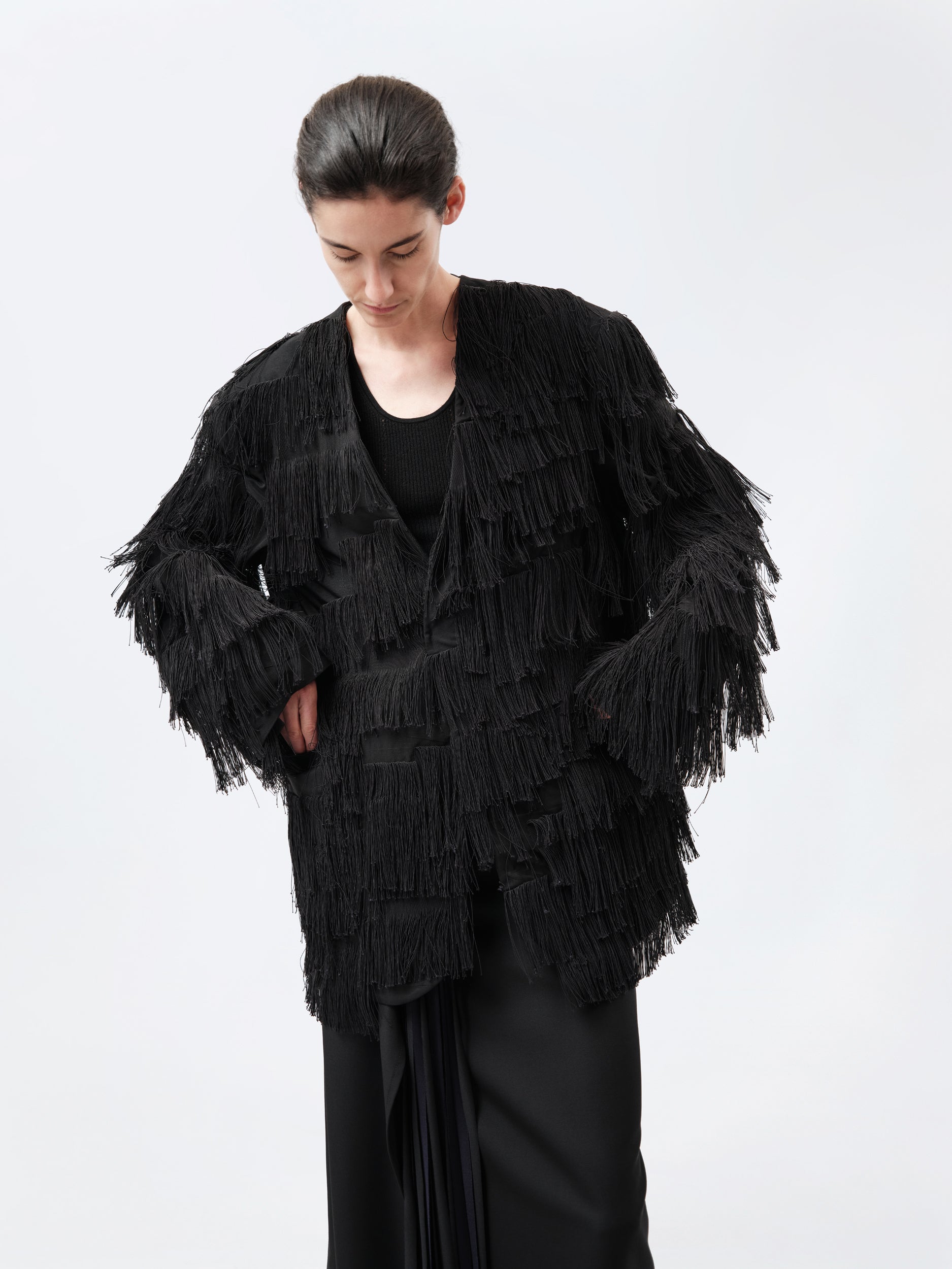 Oversized jacket in tassel fringe