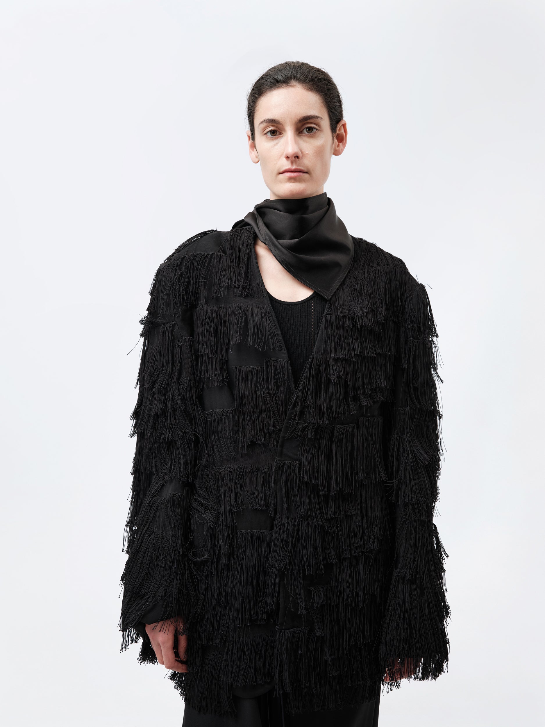 Oversized jacket in tassel fringe