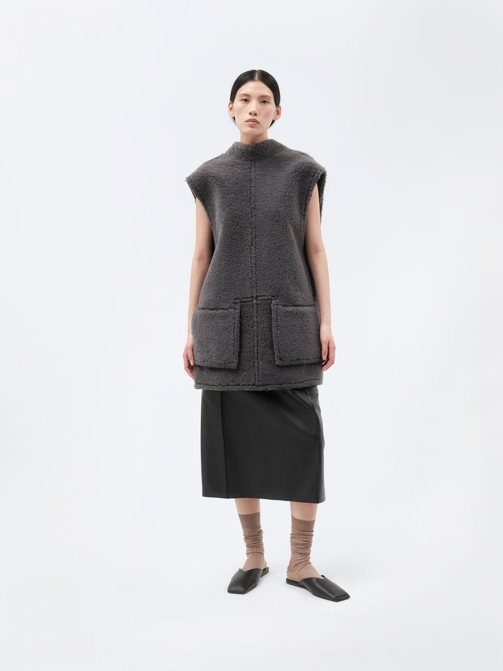 Veste sans manches en shearling bouclé