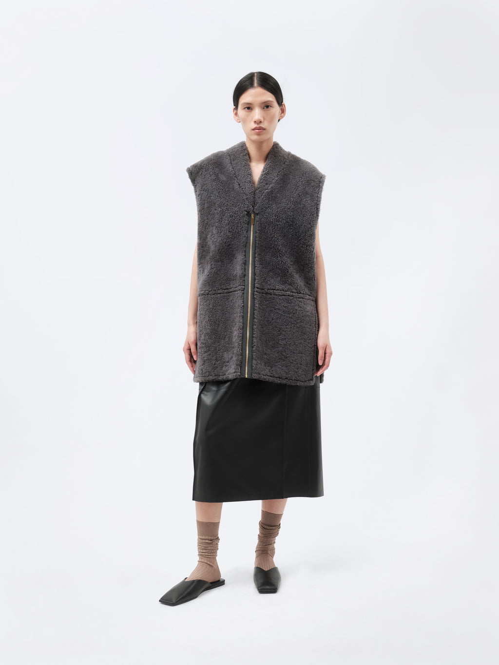 Veste sans manches en shearling bouclé