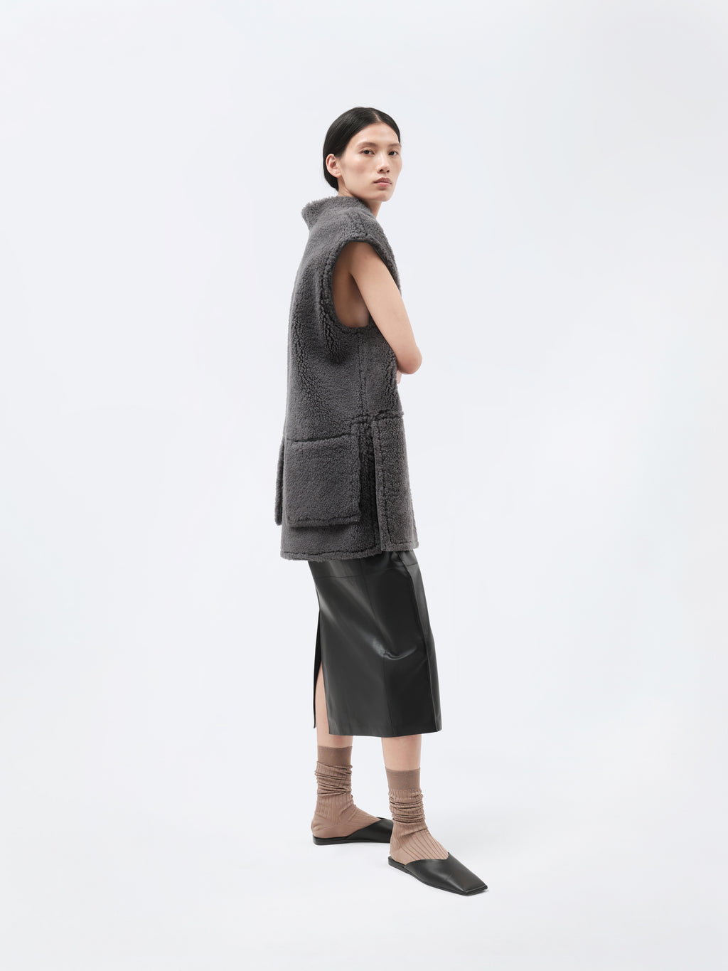 Veste sans manches en shearling bouclé