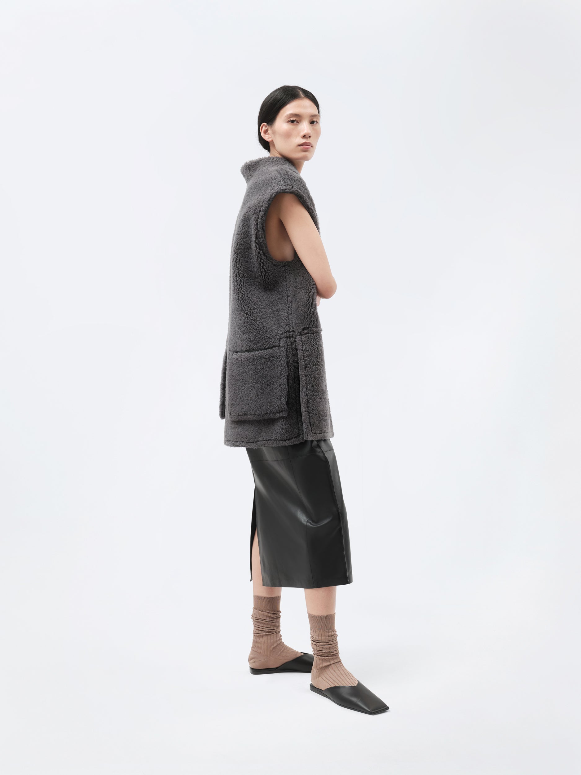Veste sans manches en shearling bouclé