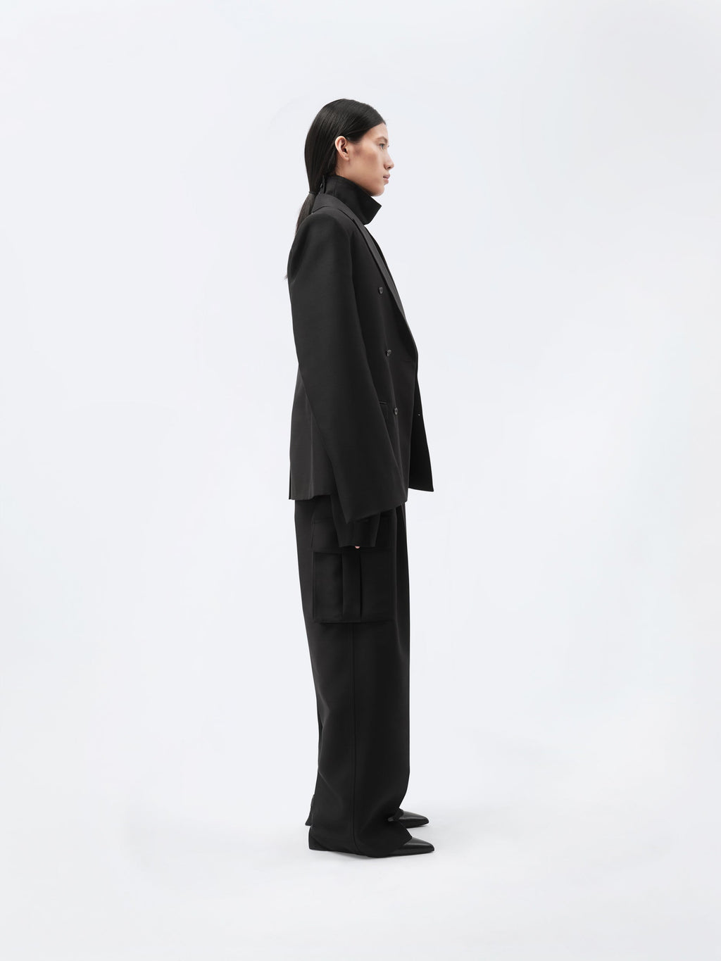 Pantalon cargo en toile de soie et laine