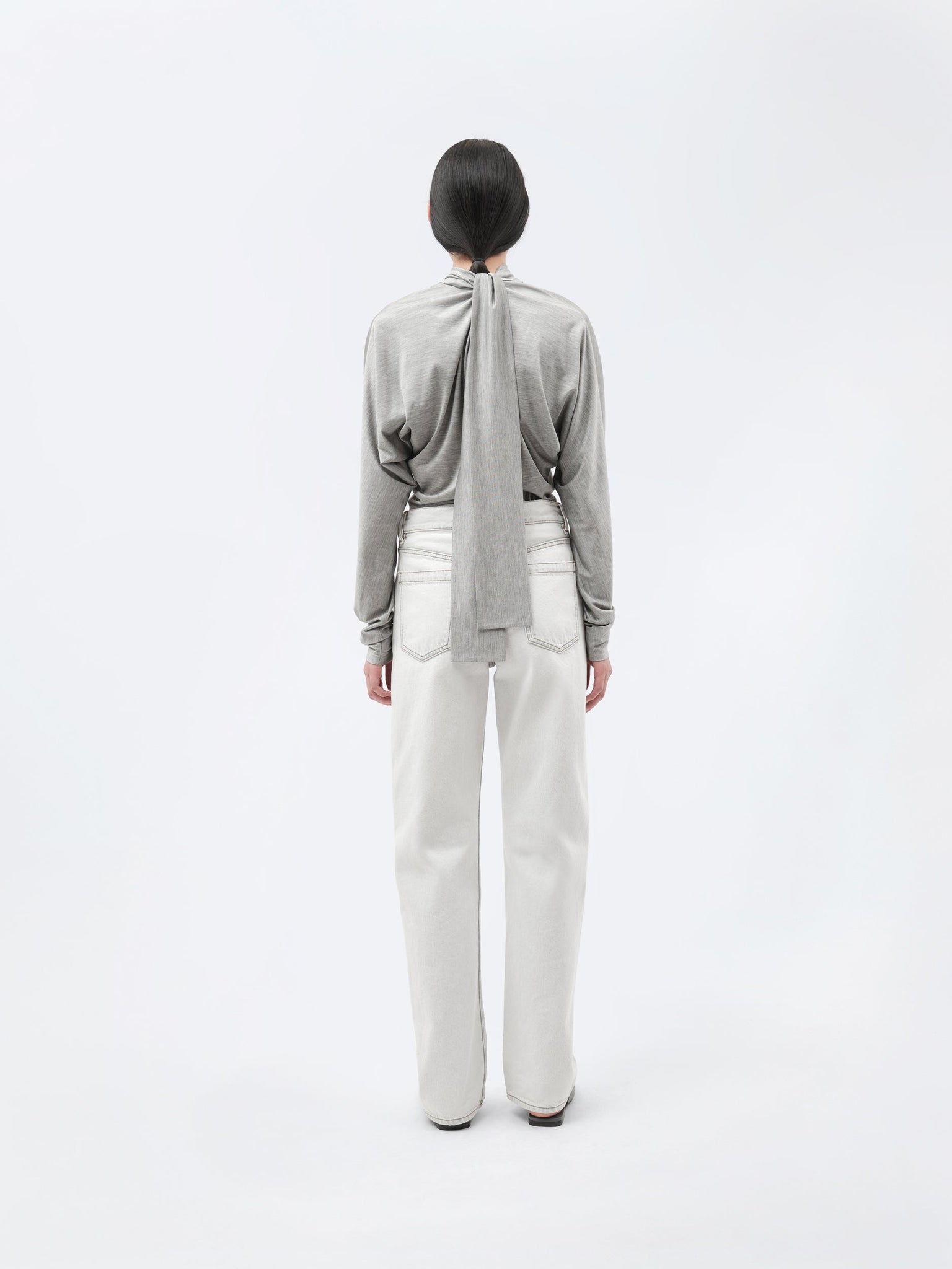 Pantalon 5 poches porte-clé en denim gris clair
