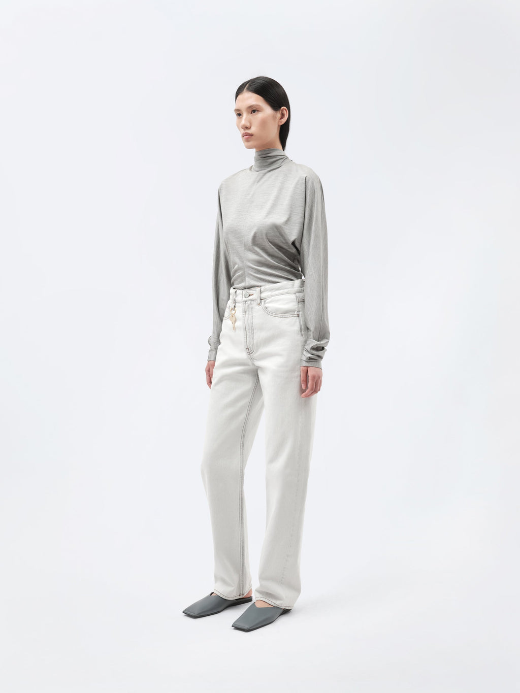Pantalon 5 poches porte-clé en denim gris clair