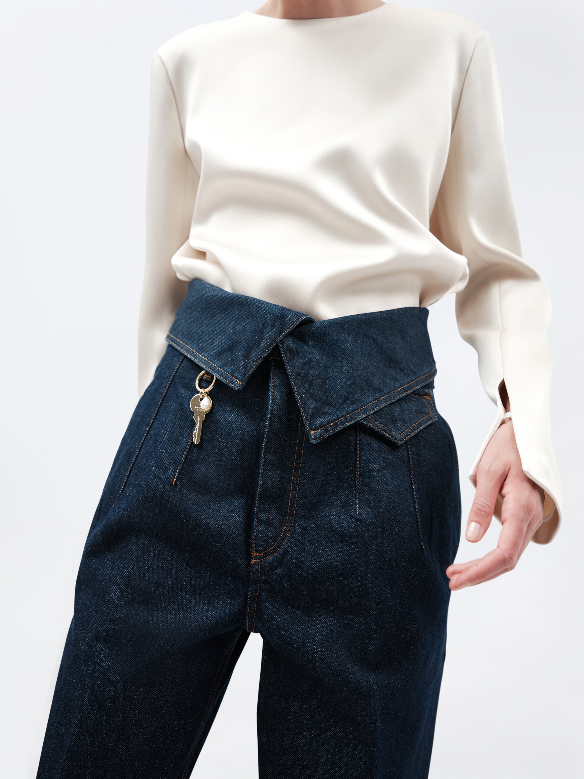 Pantalon orchidée porte-clés en denim indigo