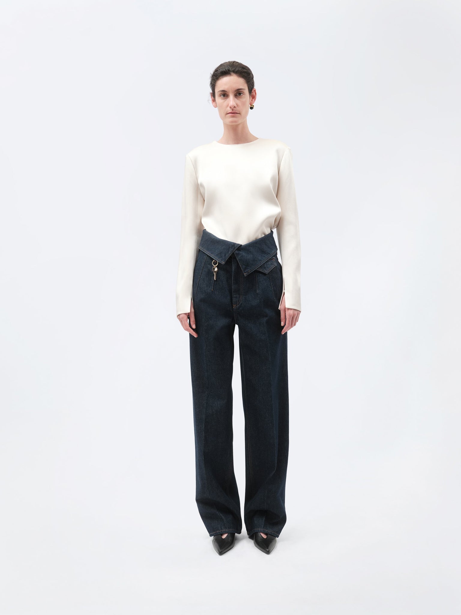 Pantalon orchidée porte-clés en denim indigo