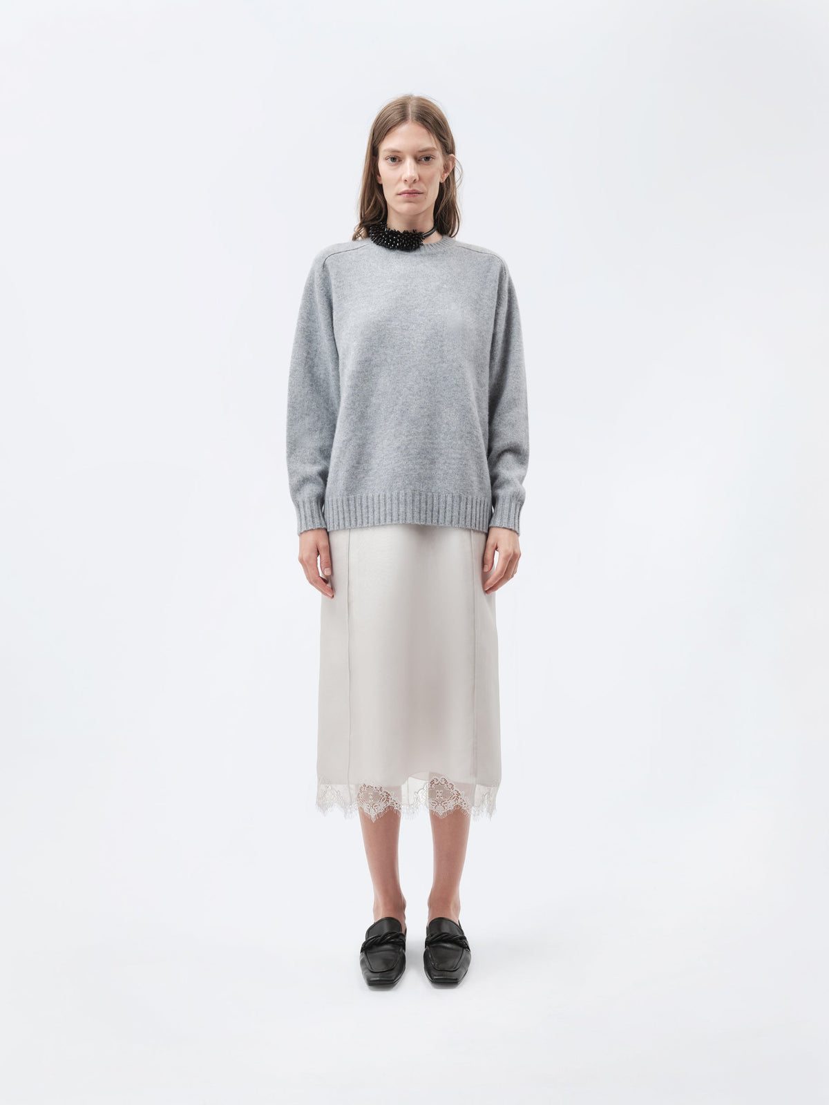 Crew neck jumper in brushed cashmere