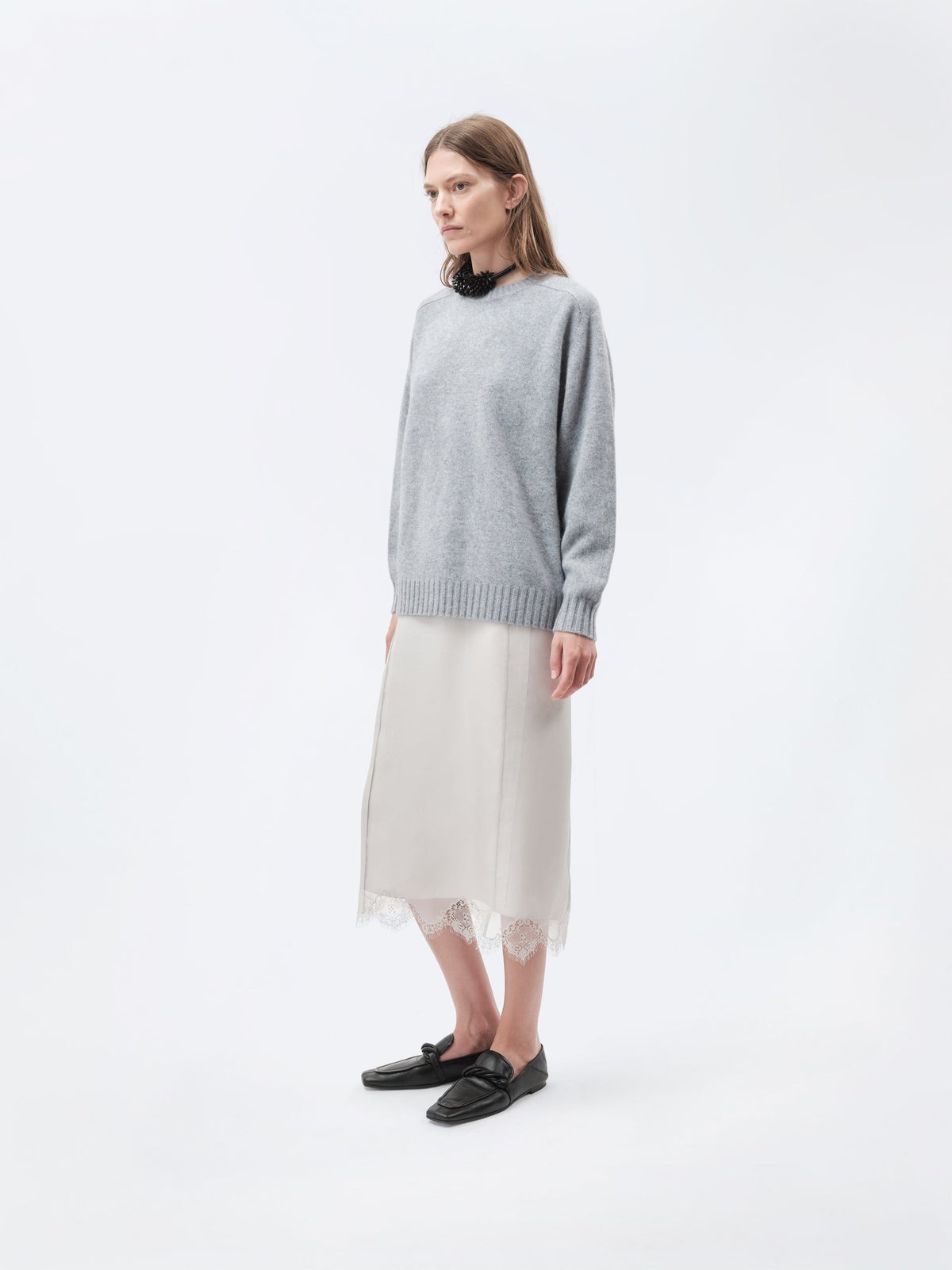 Crew neck jumper in brushed cashmere