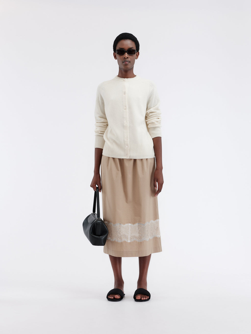 Lace insert skirt in light cotton poplin