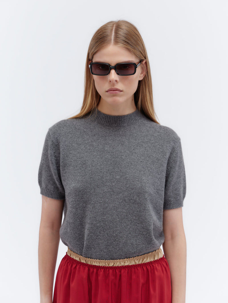 Short-sleeved jumper in double cashmere