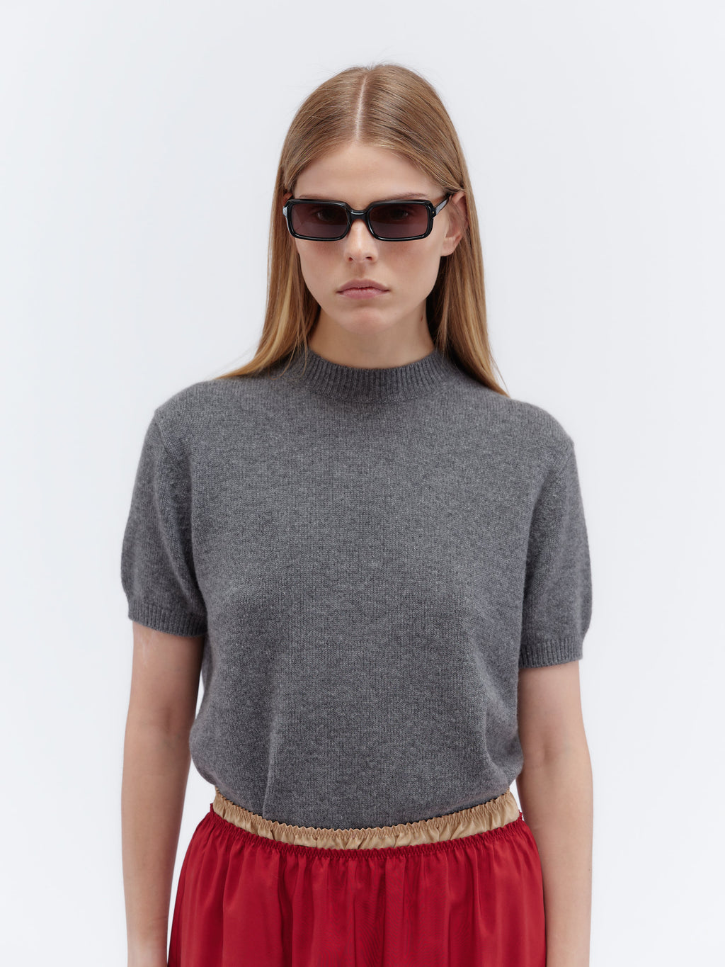Short-sleeved jumper in double cashmere