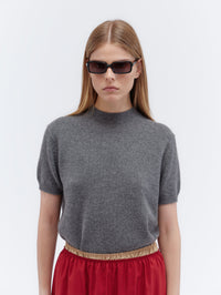 Short-sleeved jumper in double cashmere