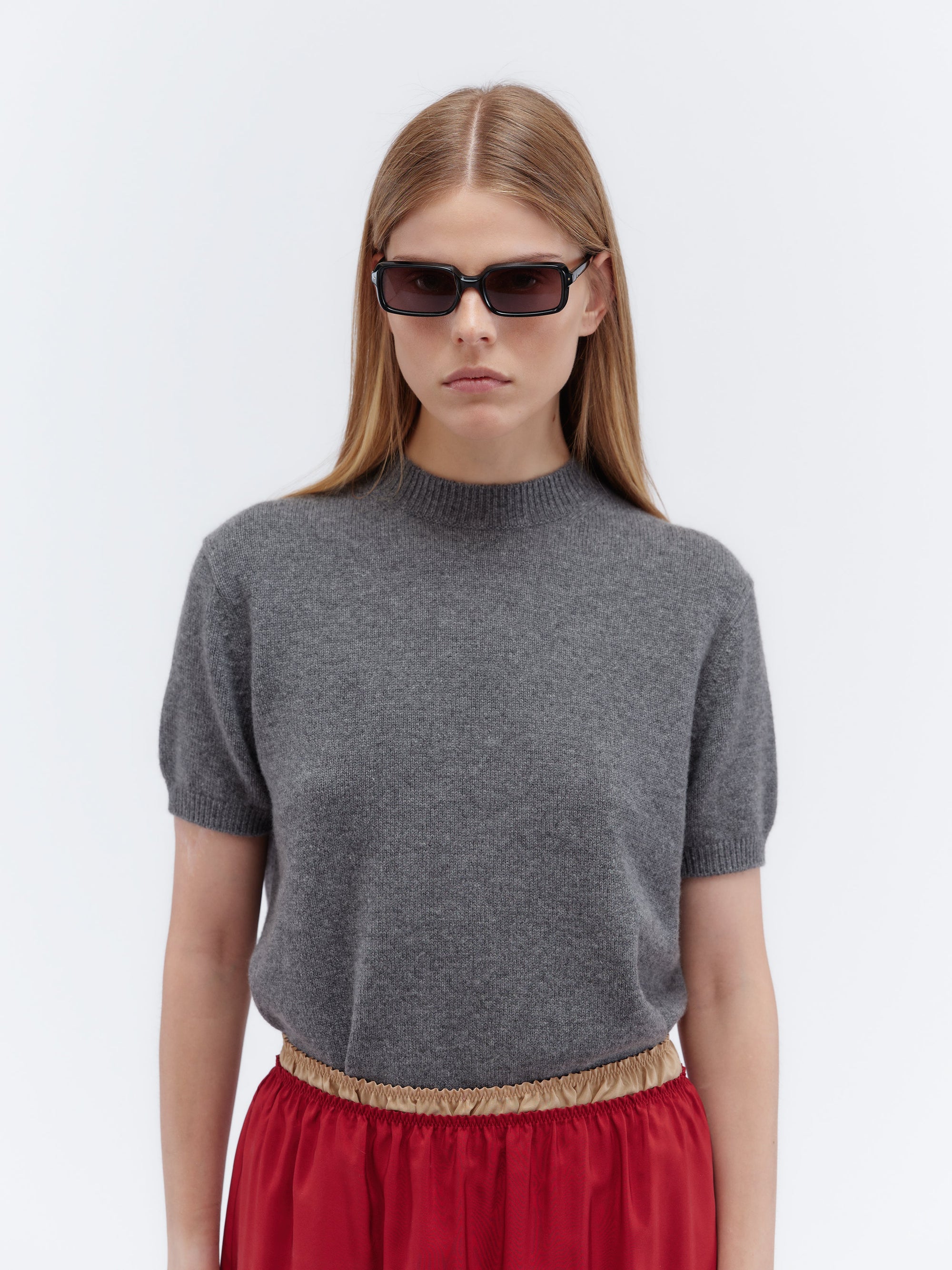 Short-sleeved jumper in double cashmere