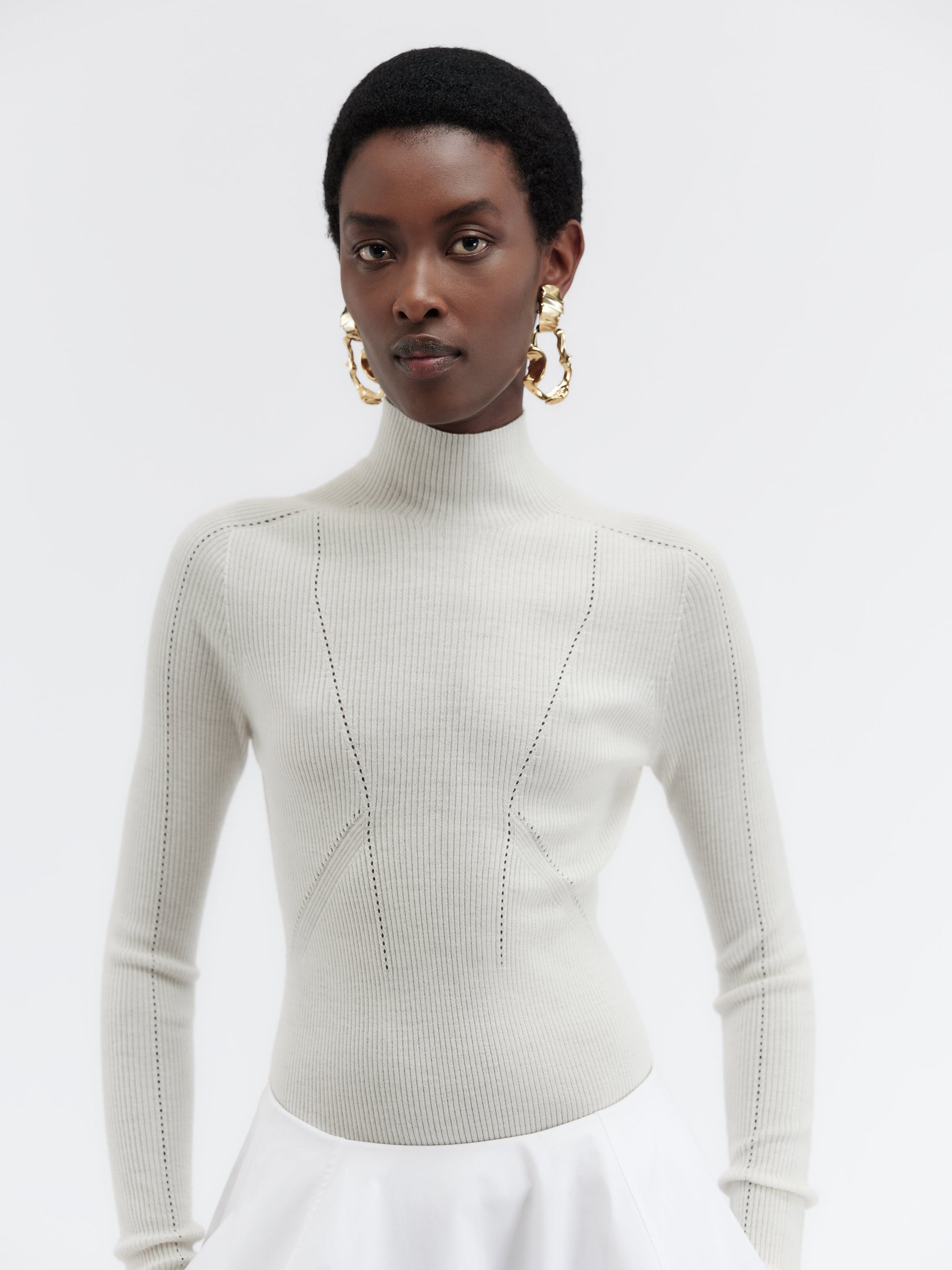 Pull col montant en mérinos côtelé